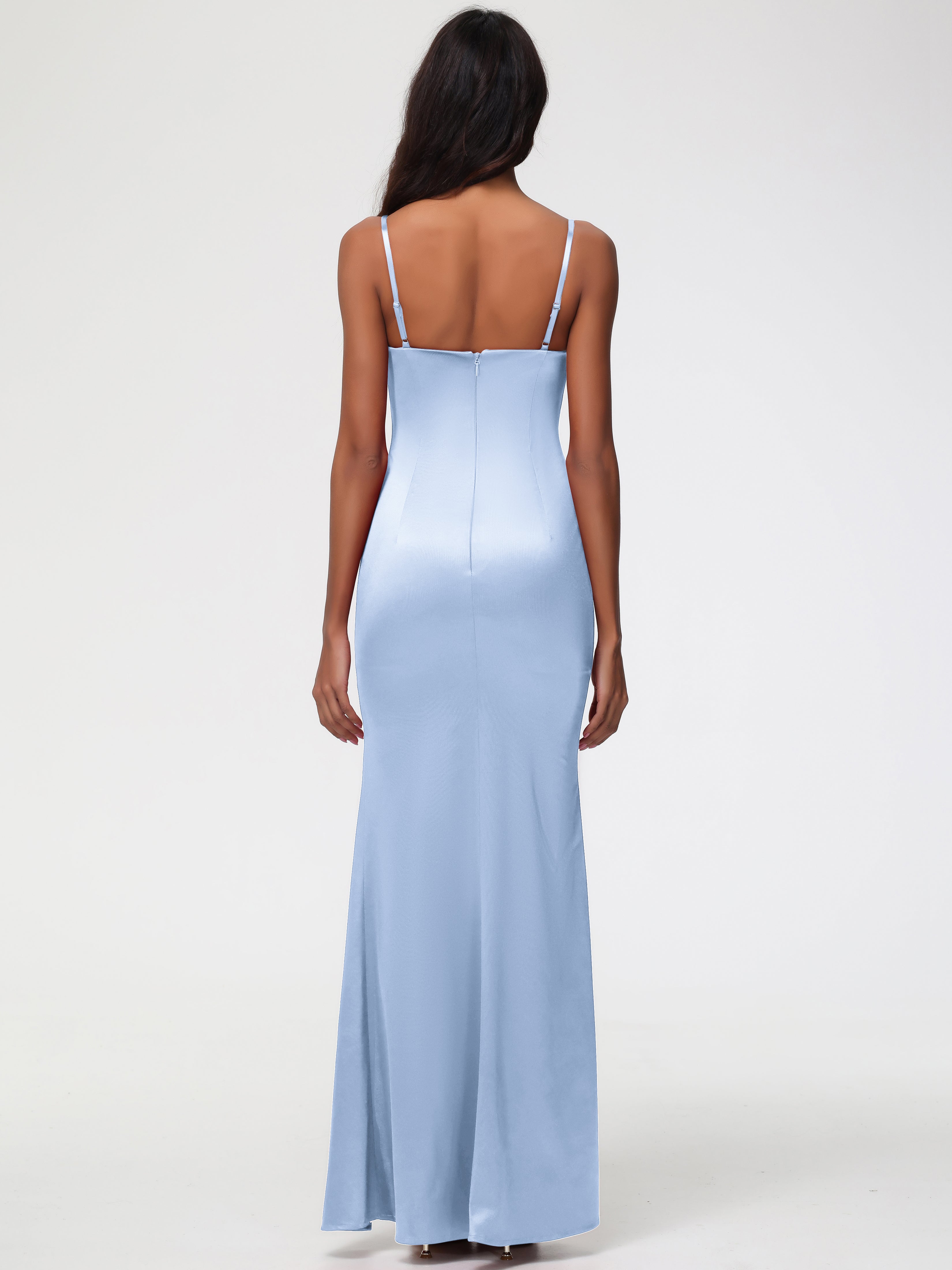 Robe Demoiselle D Honneur Bleu Ciel Cache Coeur Satin Extensible Robe Fourreau Demoiselle D'Honneur