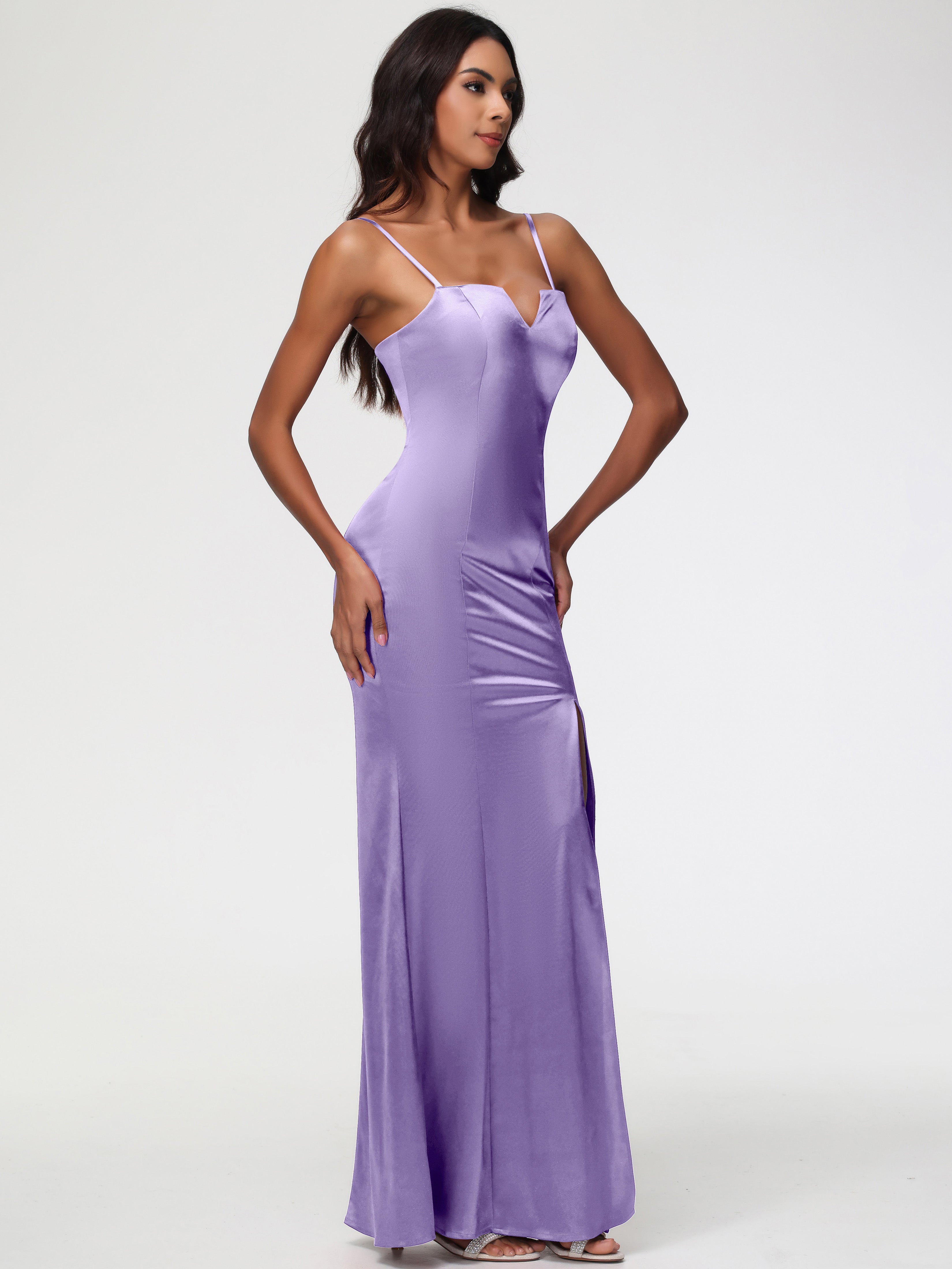 Robes De Demoiselle D'Honneur Tahiti Cache Coeur Satin Extensible Robe Fourreau Demoiselle D'Honneur