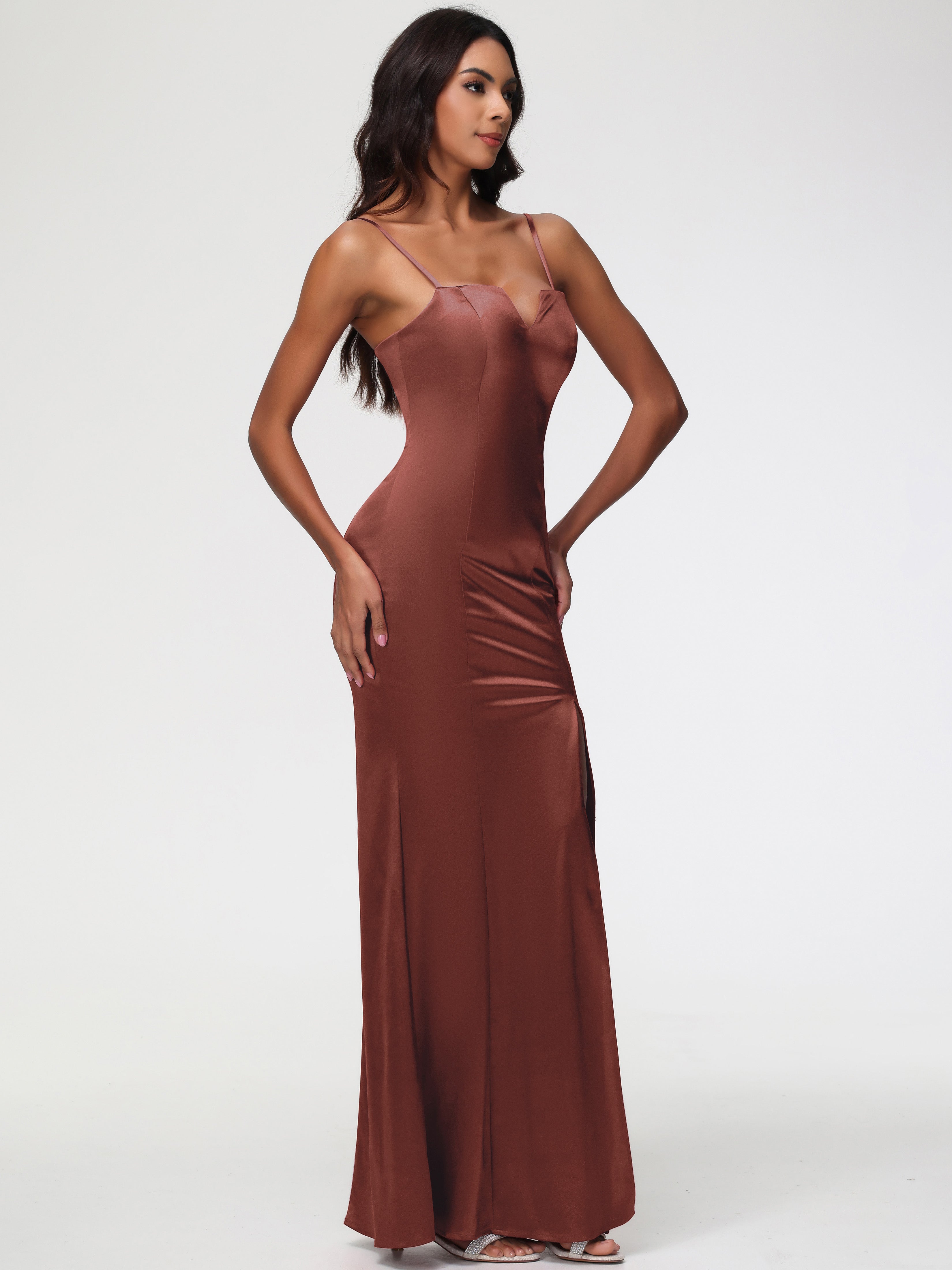 Robe Demoiselle Terracotta Cache Coeur Satin Extensible Robe Fourreau Demoiselle D'Honneur