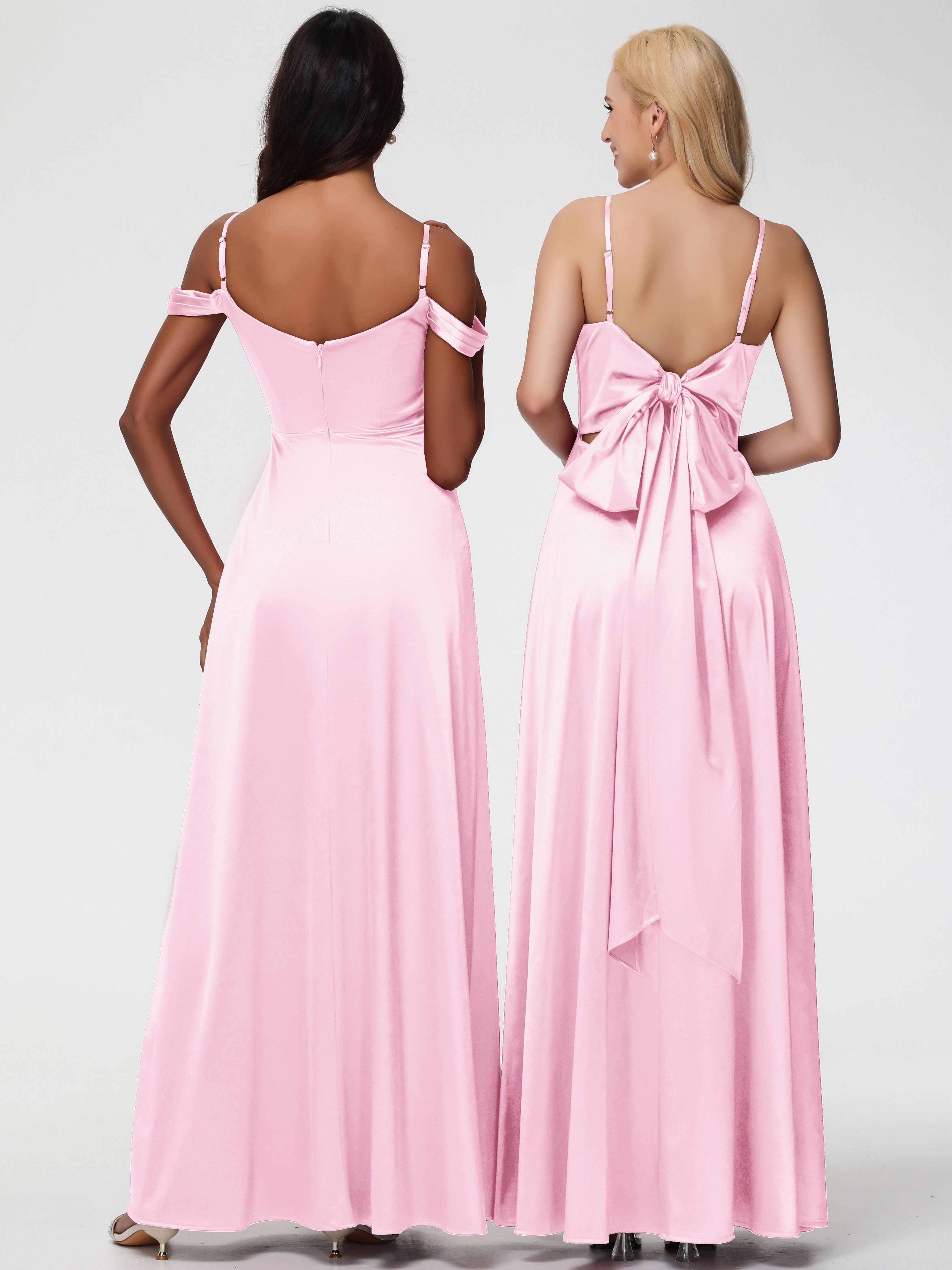 Robe Demoiselle Honneur ROSE PÂLE Col V Trapèze Fendue Satin Extensible Robe De Demoiselle D'Honneur Robe à Lacets