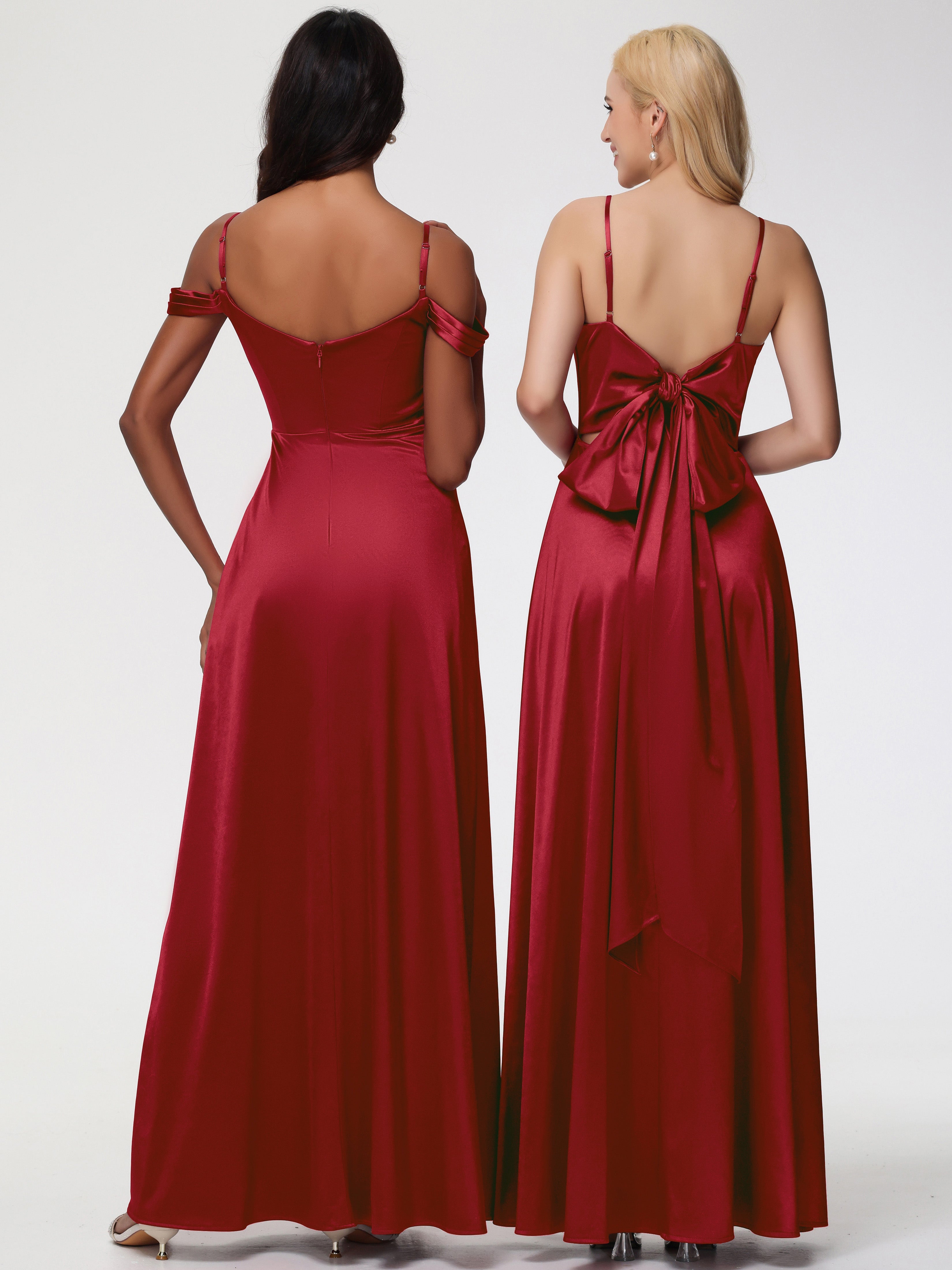 Robe Rouge Bordeaux Demoiselle D Honneur Col V Trapèze Fendue Satin Extensible Robe De Demoiselle D'Honneur Robe à Lacets