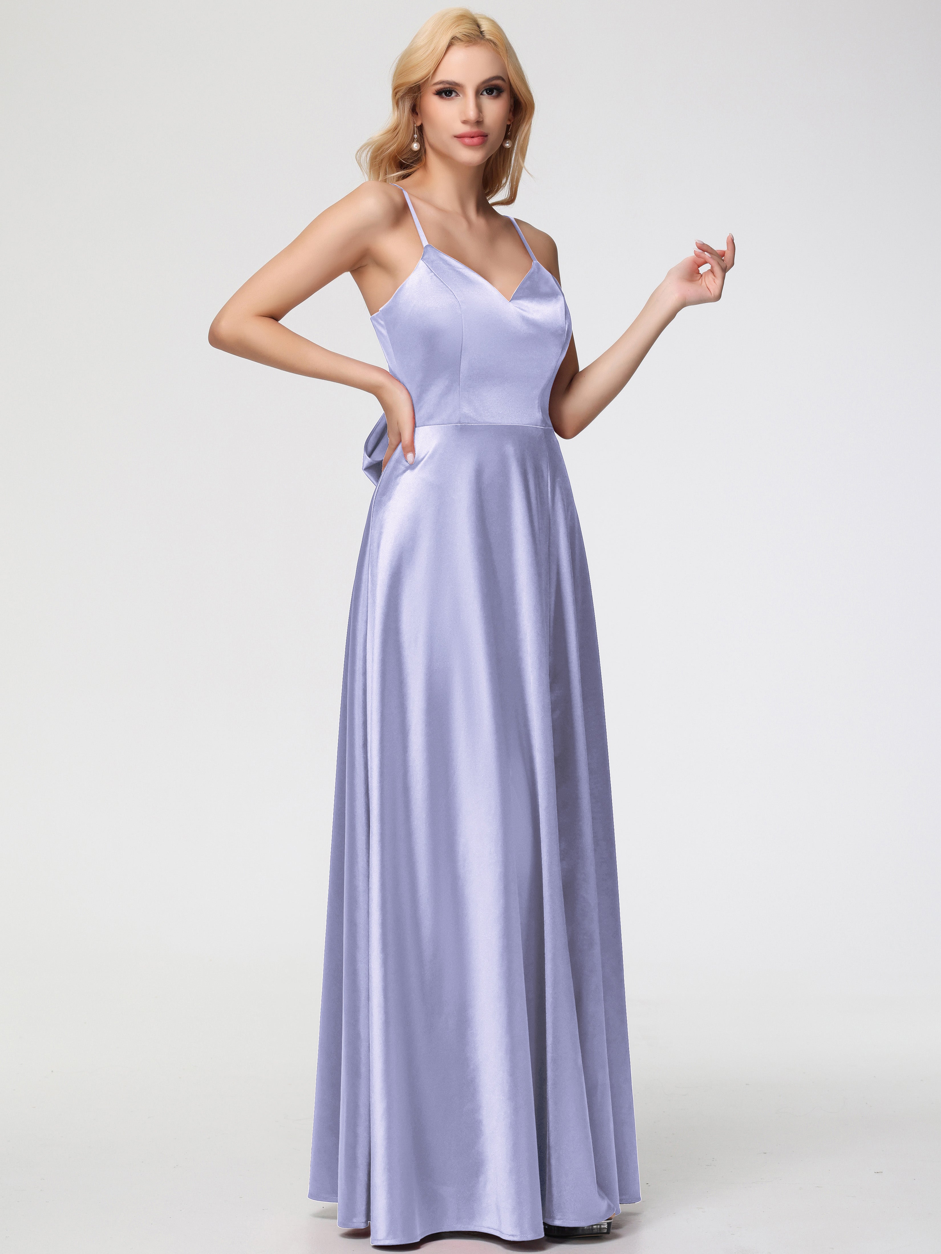 Robe De Demoiselle D'Honneur Lavande Col V Trapèze Fendue Satin Extensible Robe De Demoiselle D'Honneur Robe à Lacets