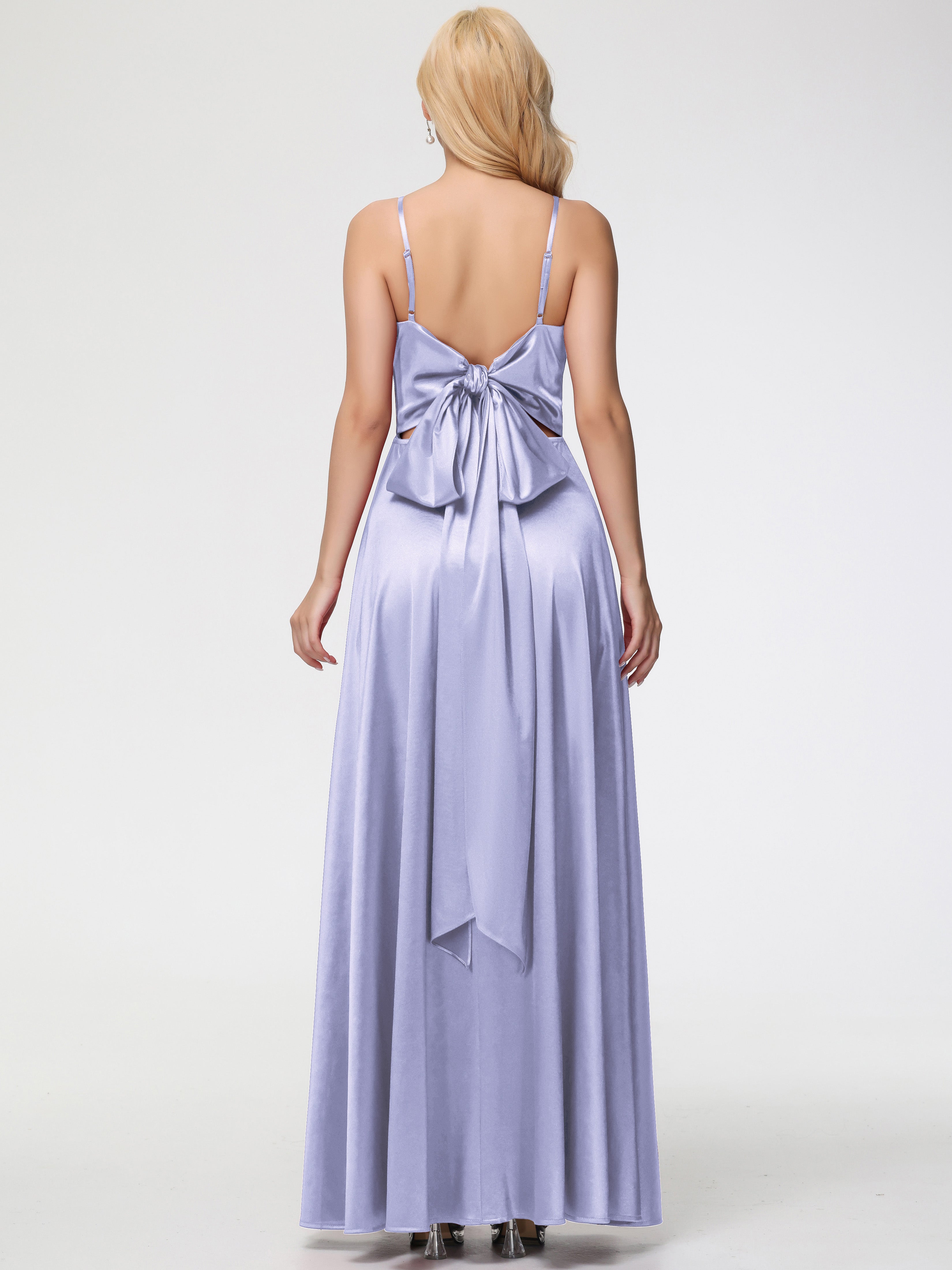 Robe De Demoiselle D'Honneur Lavande Col V Trapèze Fendue Satin Extensible Robe De Demoiselle D'Honneur Robe à Lacets