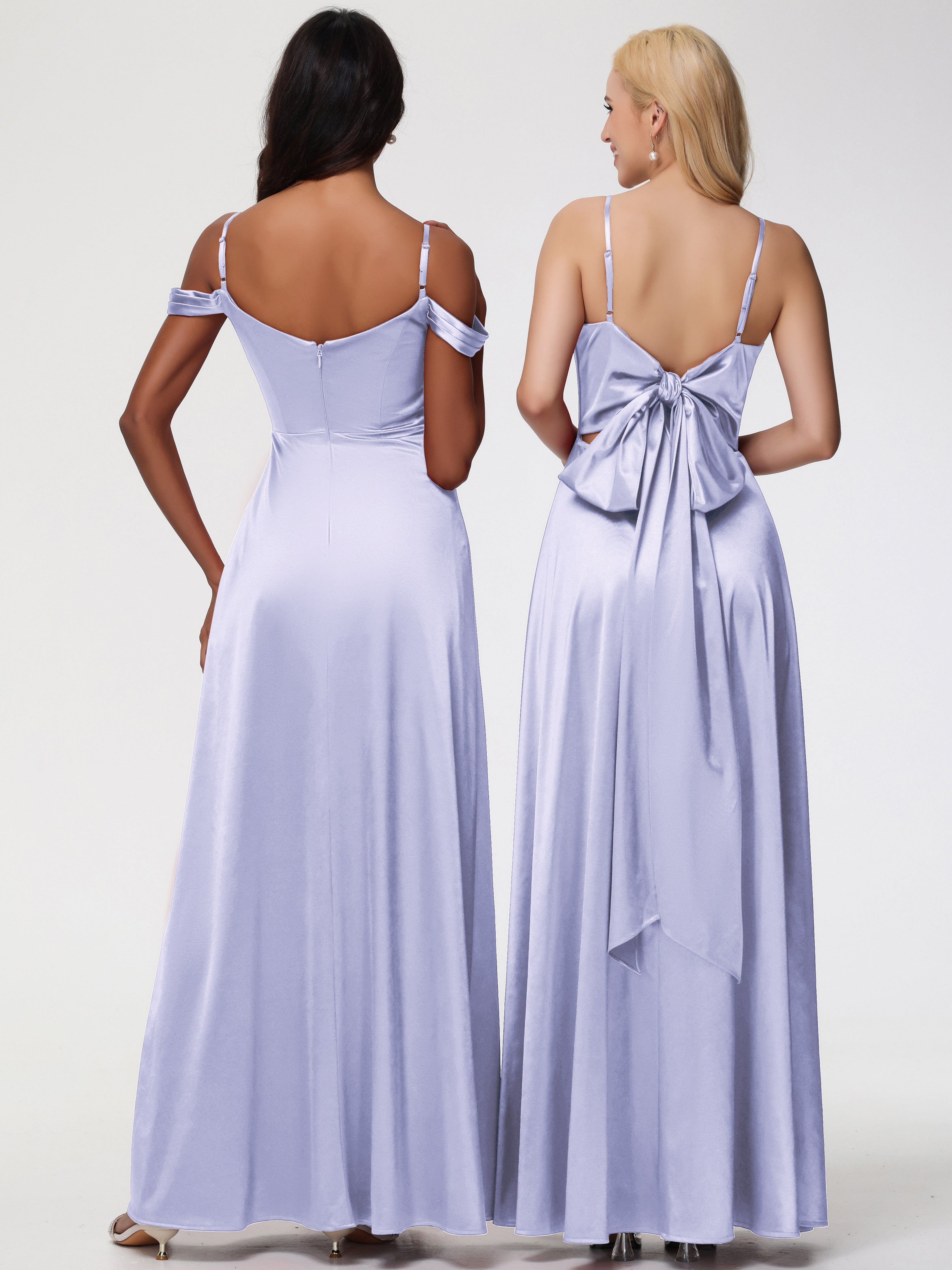 Robe De Demoiselle D'Honneur Lavande Col V Trapèze Fendue Satin Extensible Robe De Demoiselle D'Honneur Robe à Lacets