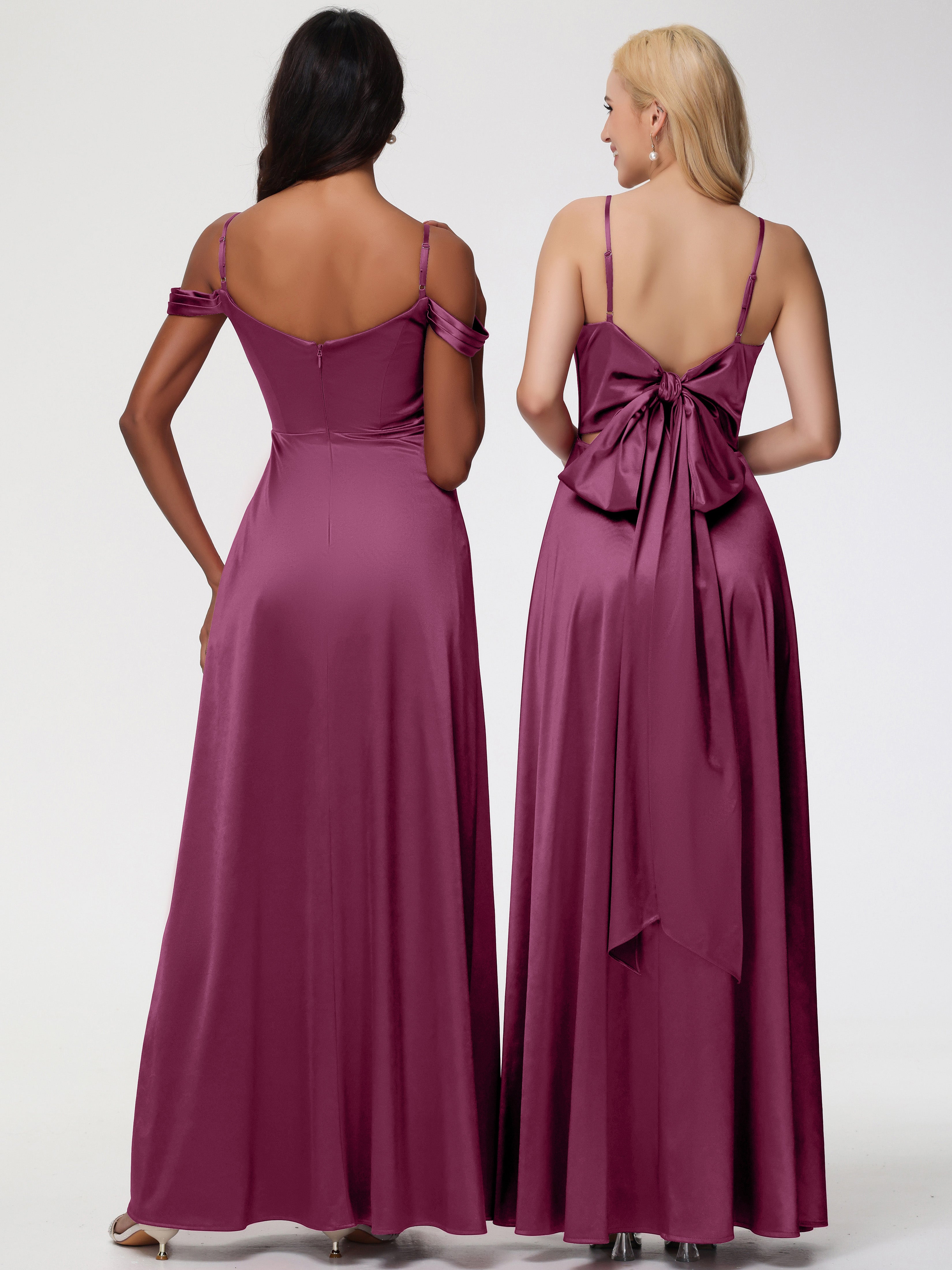 Robes De Demoiselle D'Honneur Mure Col V Trapèze Fendue Satin Extensible Robe De Demoiselle D'Honneur Robe à Lacets