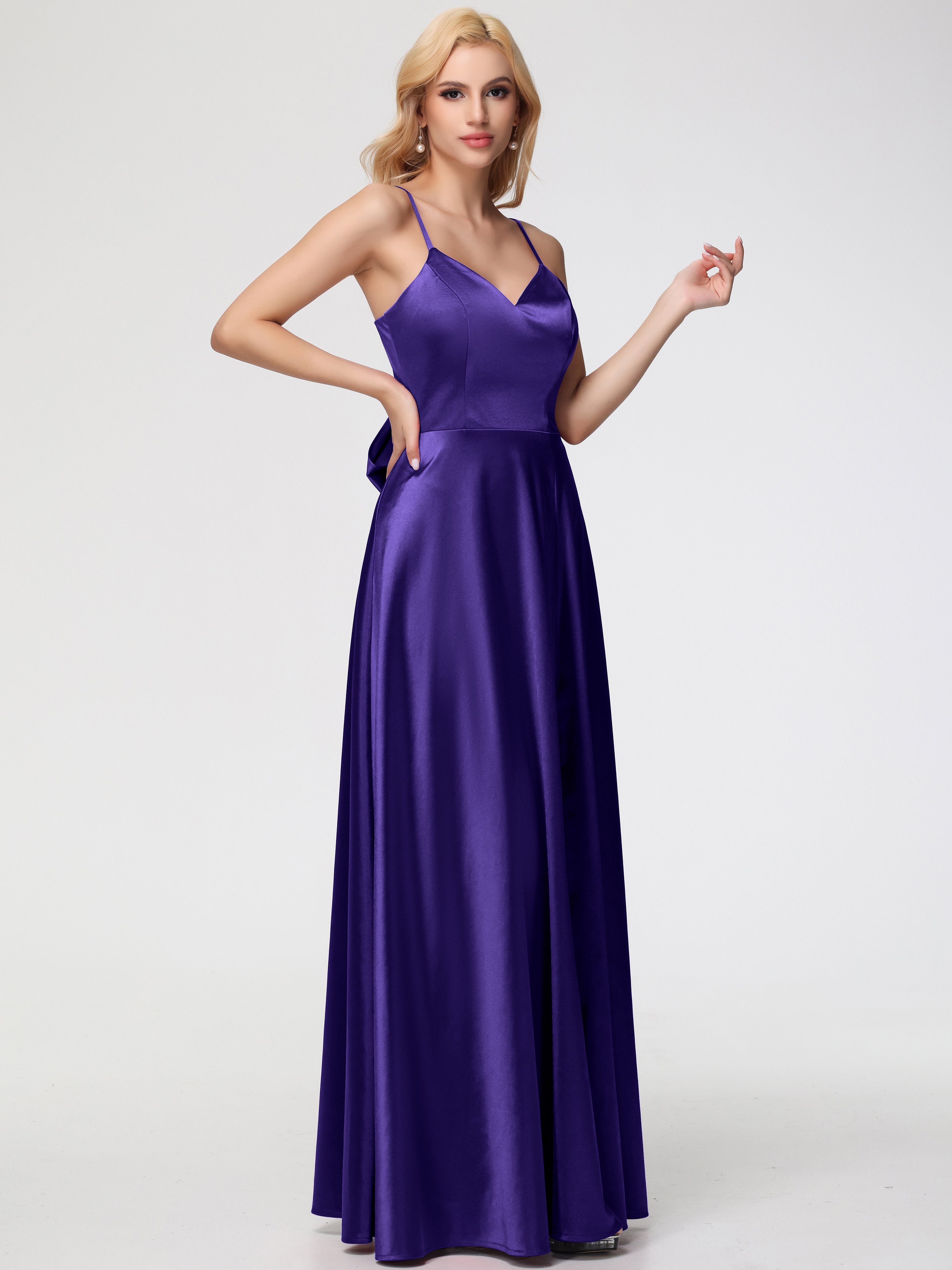 Robes De Demoiselle D'Honneur En Régence Col V Trapèze Fendue Satin Extensible Robe De Demoiselle D'Honneur Robe à Lacets