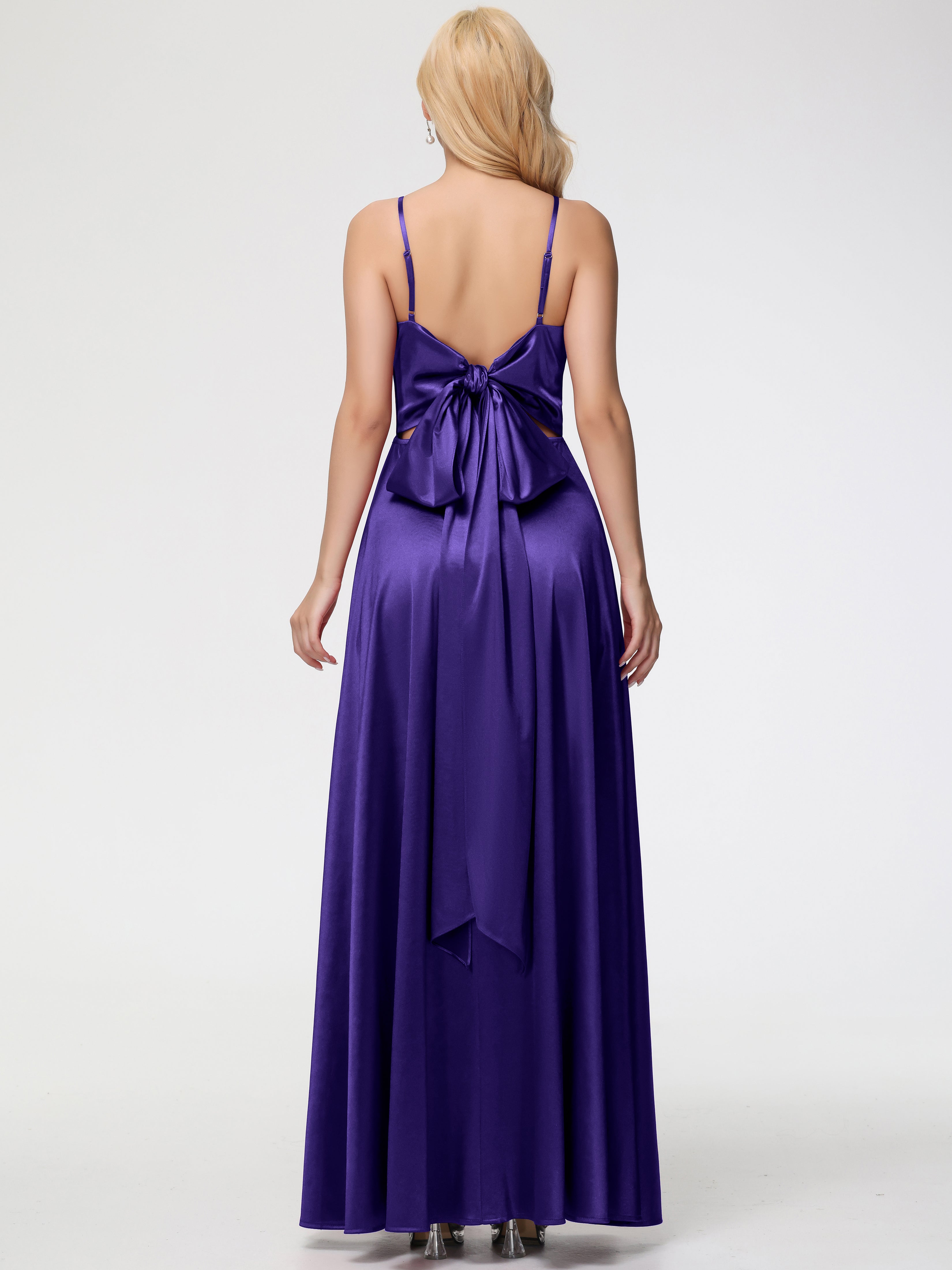 Robes De Demoiselle D'Honneur En Régence Col V Trapèze Fendue Satin Extensible Robe De Demoiselle D'Honneur Robe à Lacets