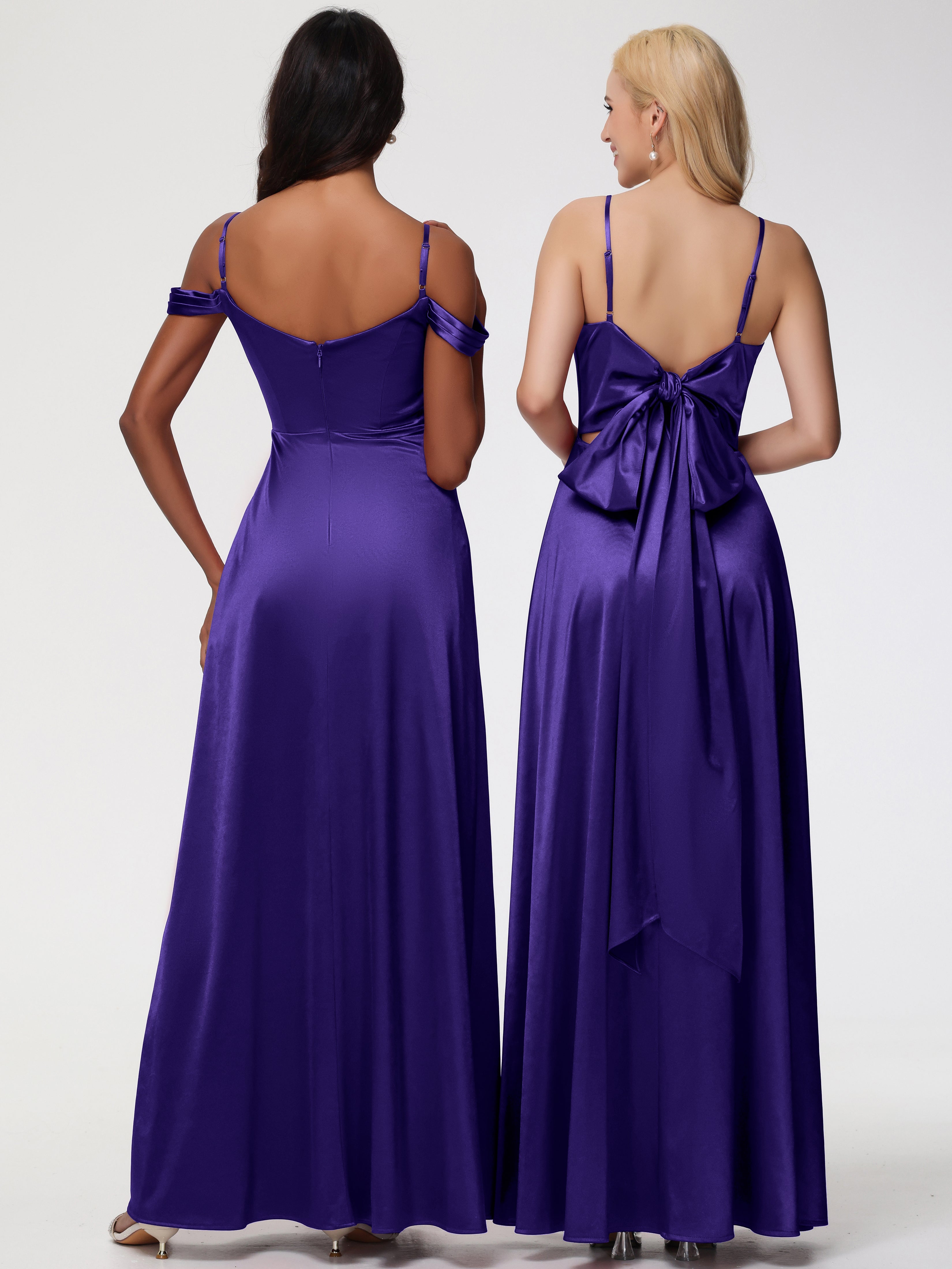 Robes De Demoiselle D'Honneur En Régence Col V Trapèze Fendue Satin Extensible Robe De Demoiselle D'Honneur Robe à Lacets