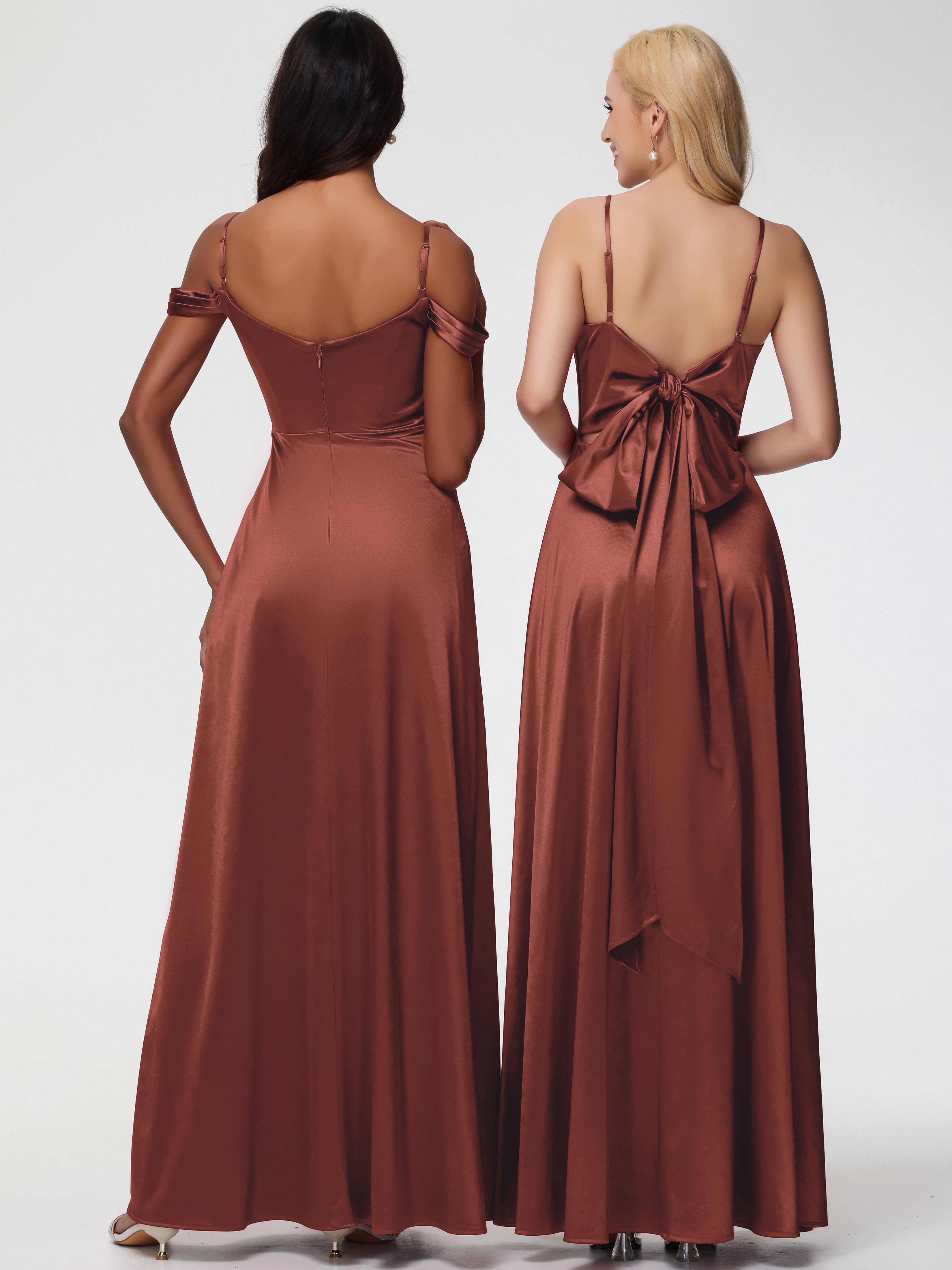 Robe Demoiselle D Honneur Terra Cotta Col V Trapèze Fendue Satin Extensible Robe De Demoiselle D'Honneur Robe à Lacets