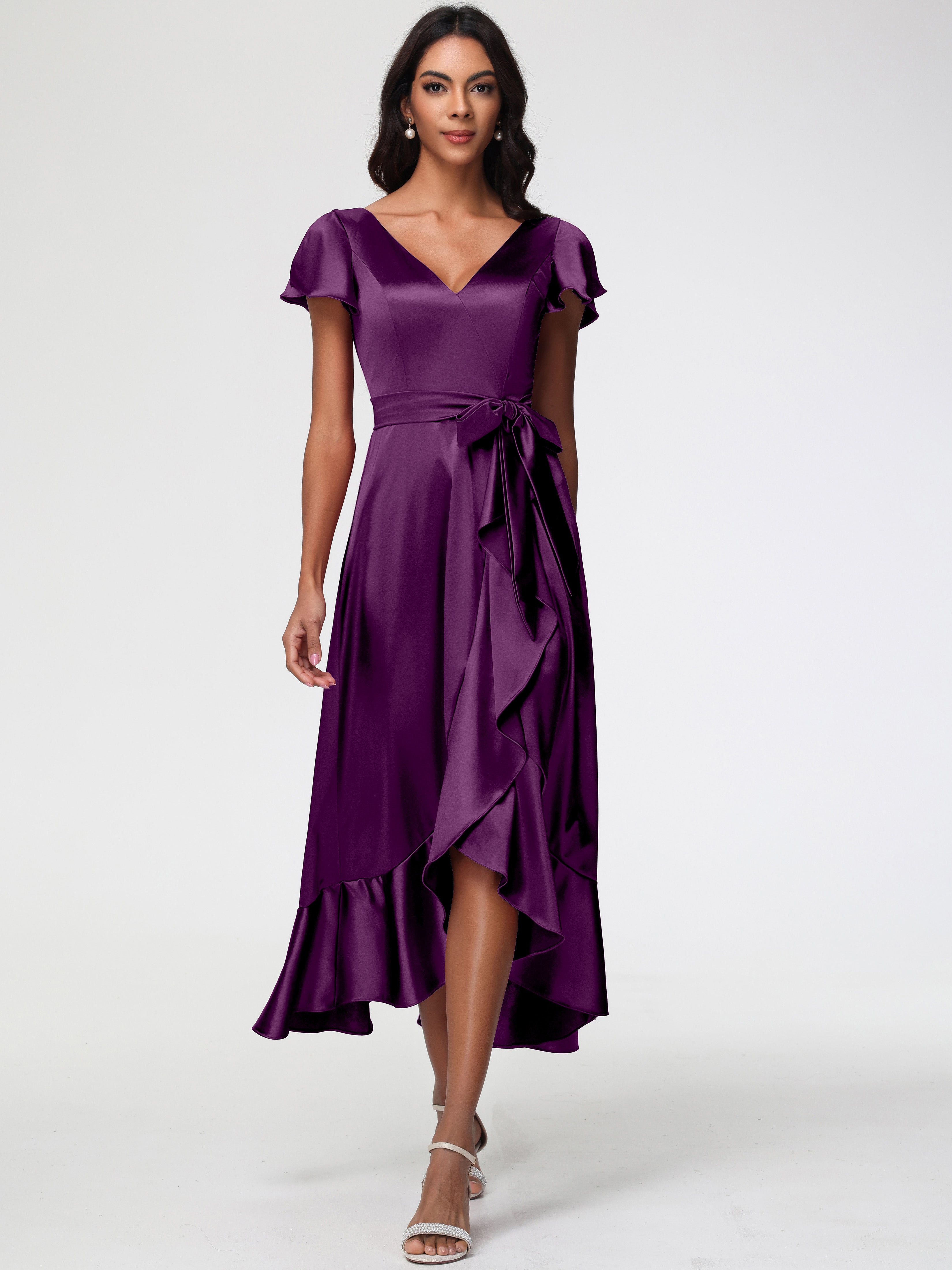 Robes De Demoiselle D'Honneur Raisin Asymtrique Col V Trapze Satin E Robes De Demoiselle D'Honneur Raisin Asymtrique Col V Trapze Satin E