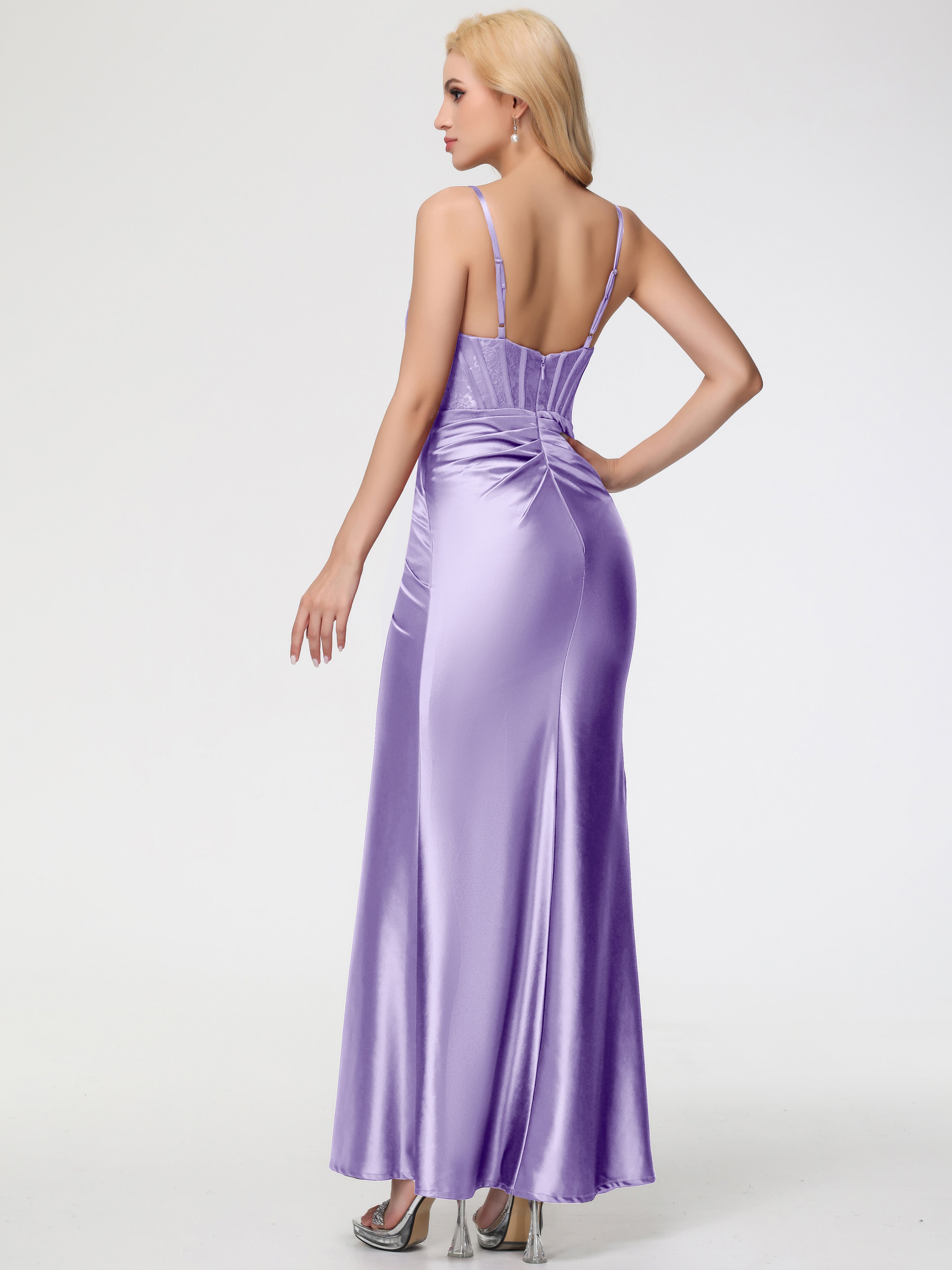 Robes De Demoiselle D'Honneur Tahiti Col Bénitier Fendue Satin Extensible Robe De Demoiselle D'Honneur