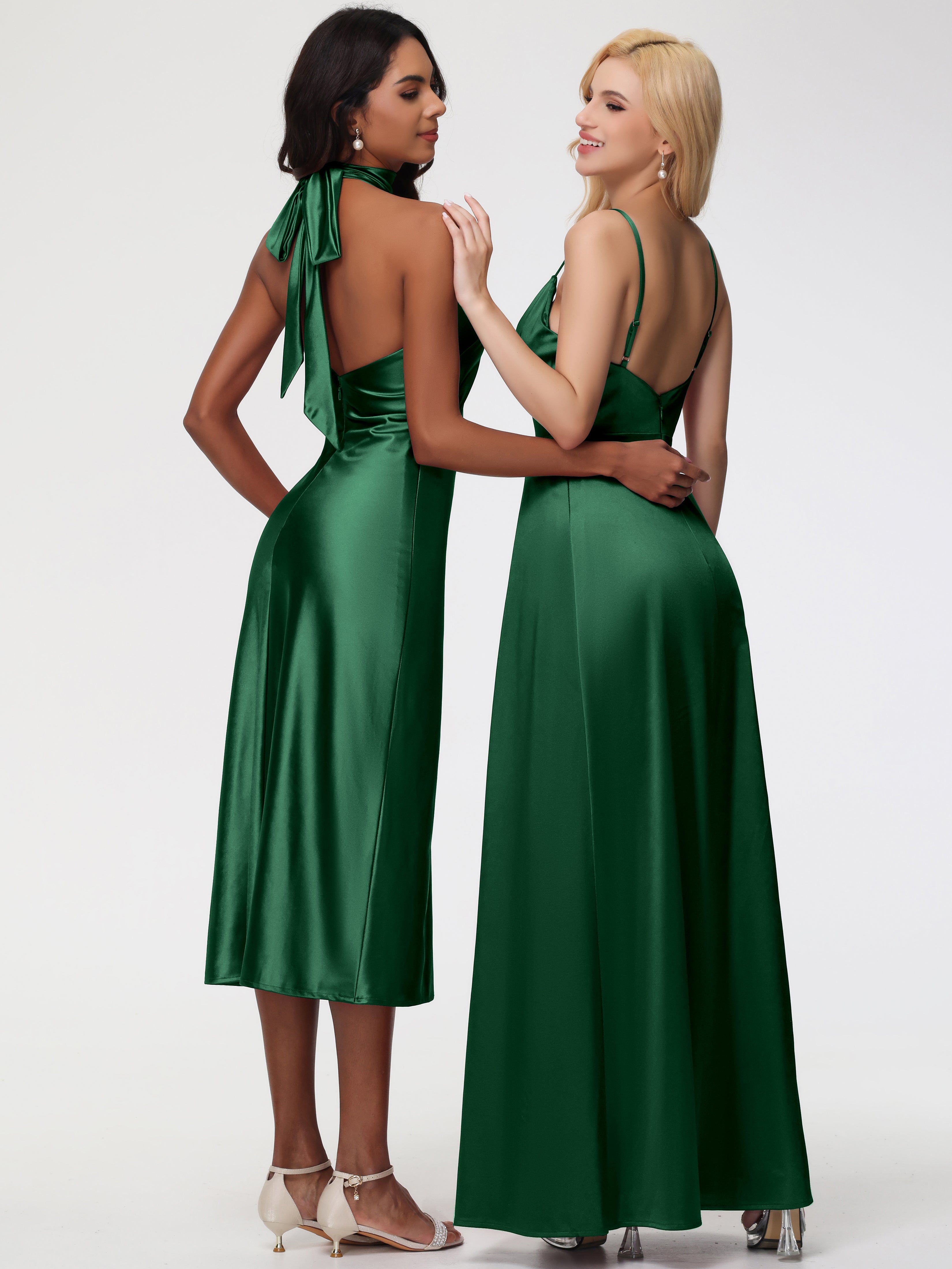 Demoiselle D'Honneur VERT FONCÉ Col V Trapèze Satin Extensible Fendue Robe De Demoiselle D'Honneur Robe Plisée
