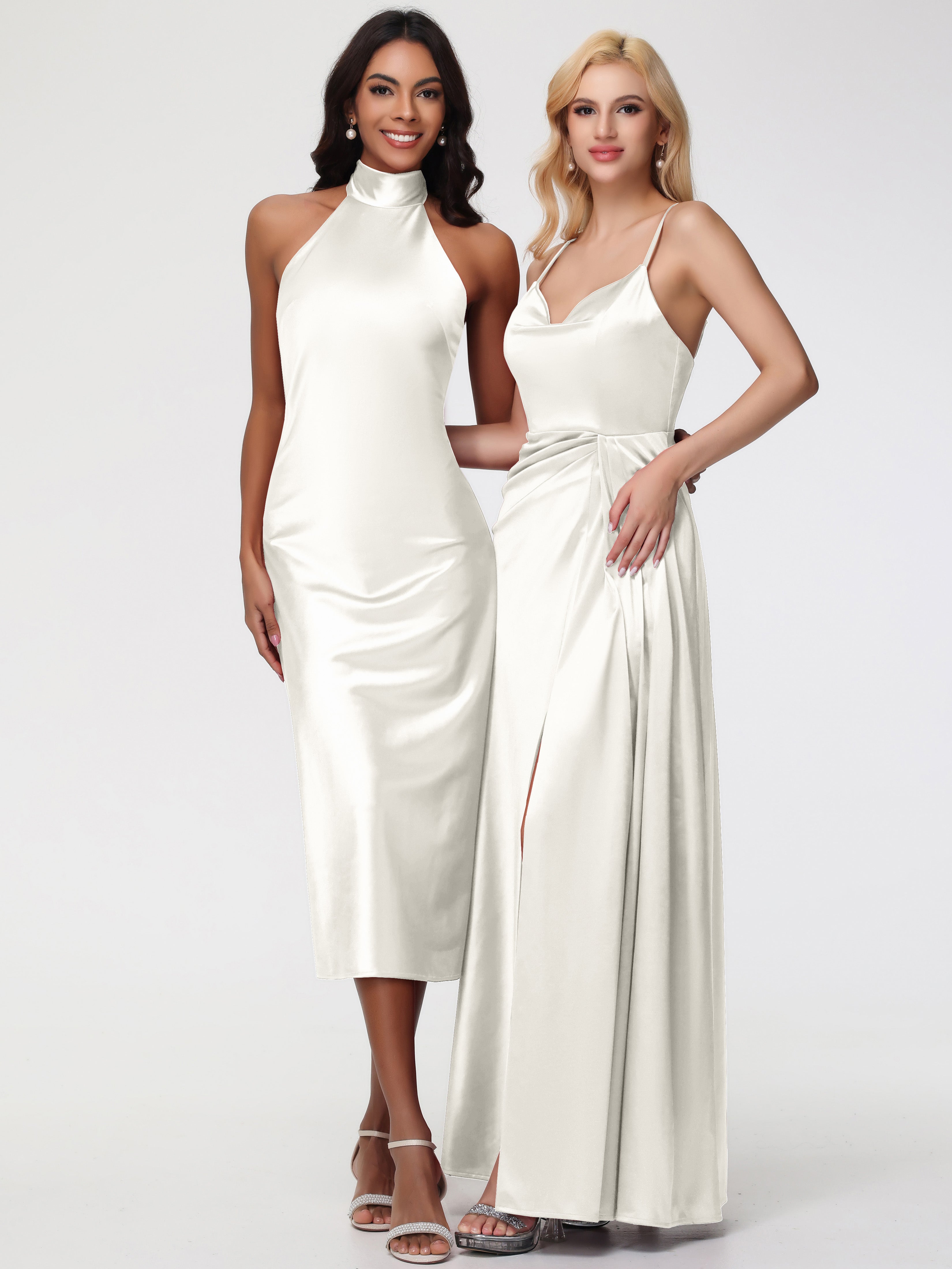 Robe Ivoire Demoiselle D Honneur Col V Trapèze Satin Extensible Fendue Robe De Demoiselle D'Honneur Robe Plisée