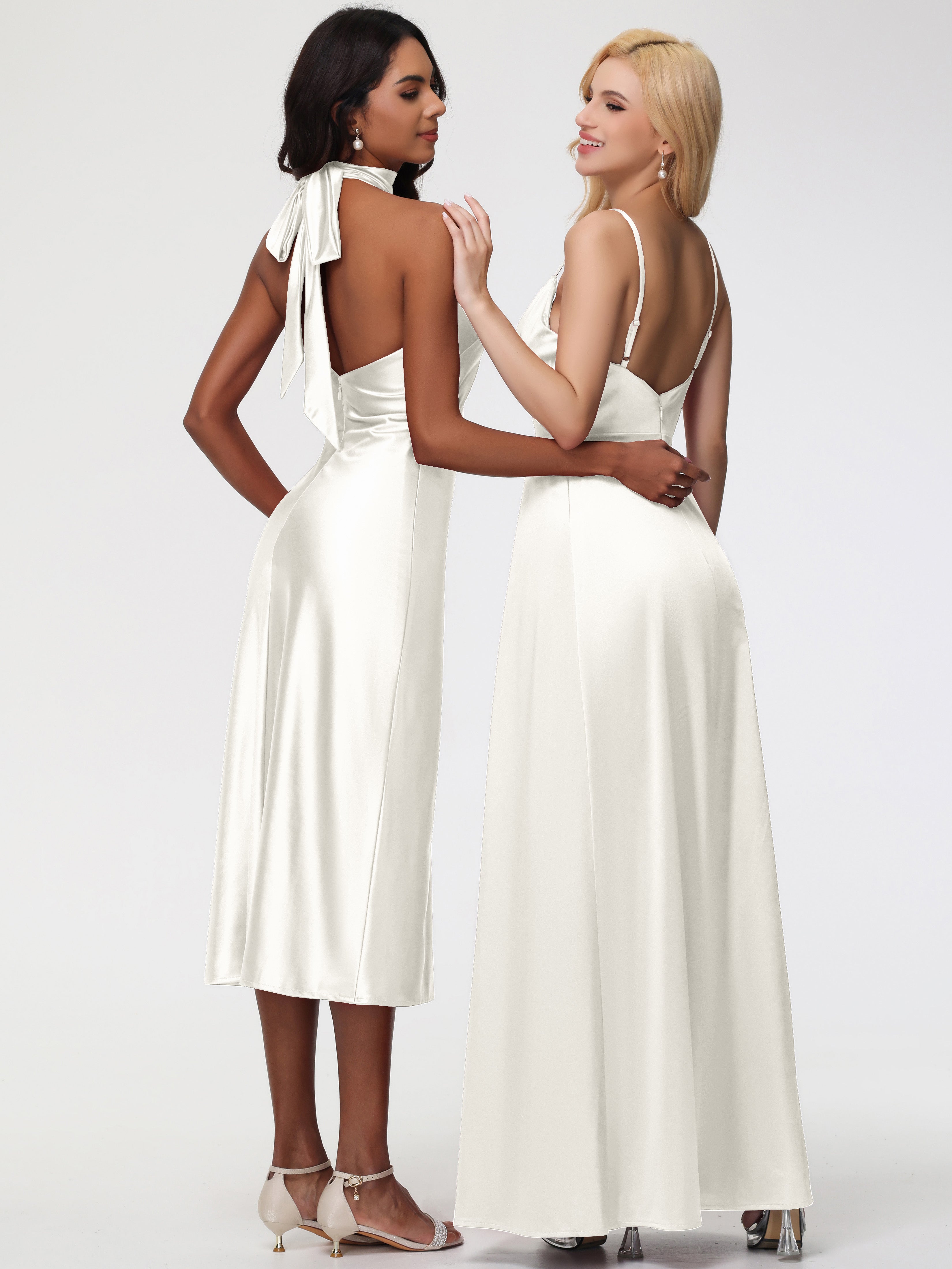 Robe Ivoire Demoiselle D Honneur Col V Trapèze Satin Extensible Fendue Robe De Demoiselle D'Honneur Robe Plisée