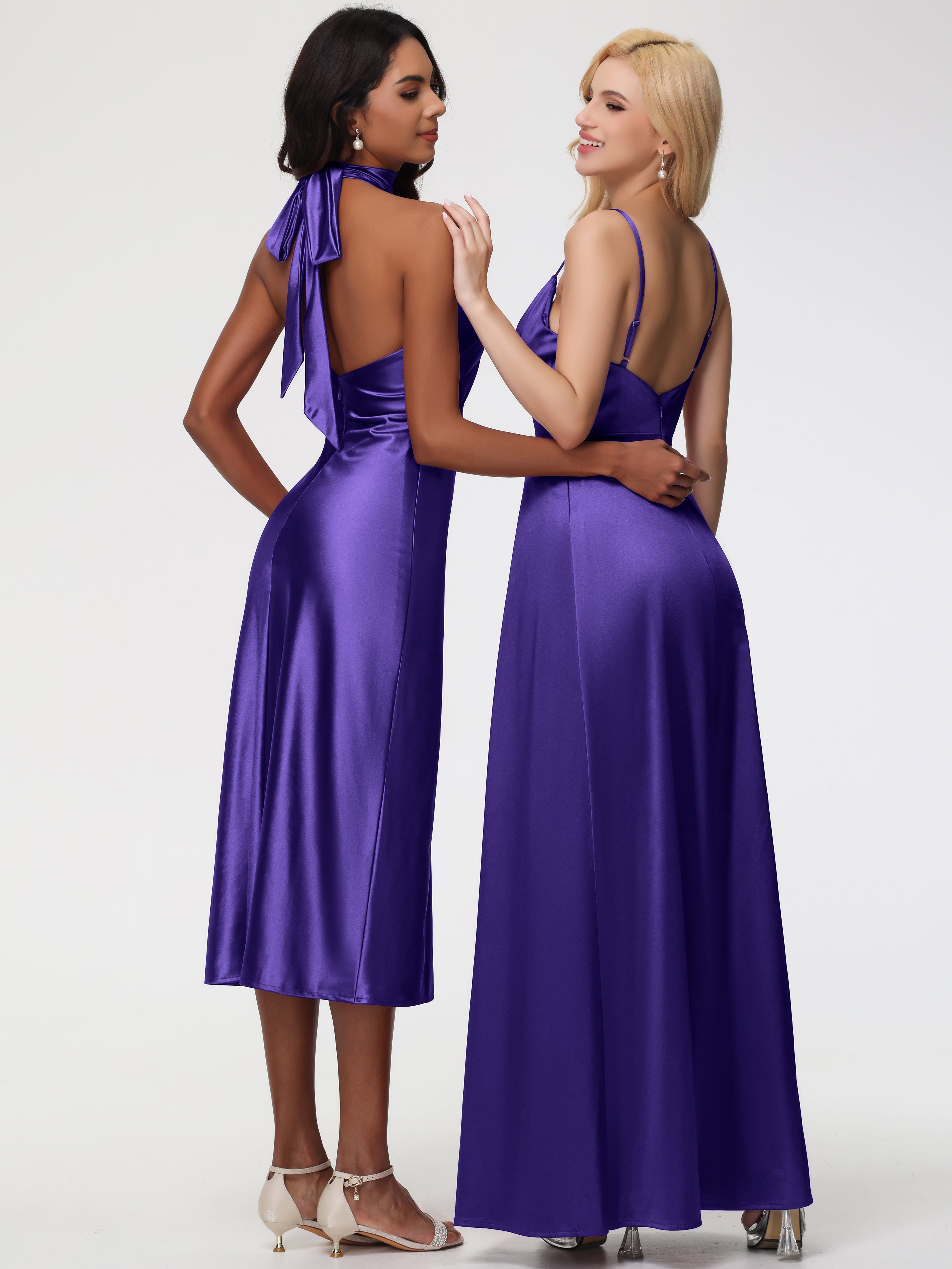 Robes De Demoiselle D'Honneur En Régence Col V Trapèze Satin Extensible Fendue Robe De Demoiselle D'Honneur Robe Plisée