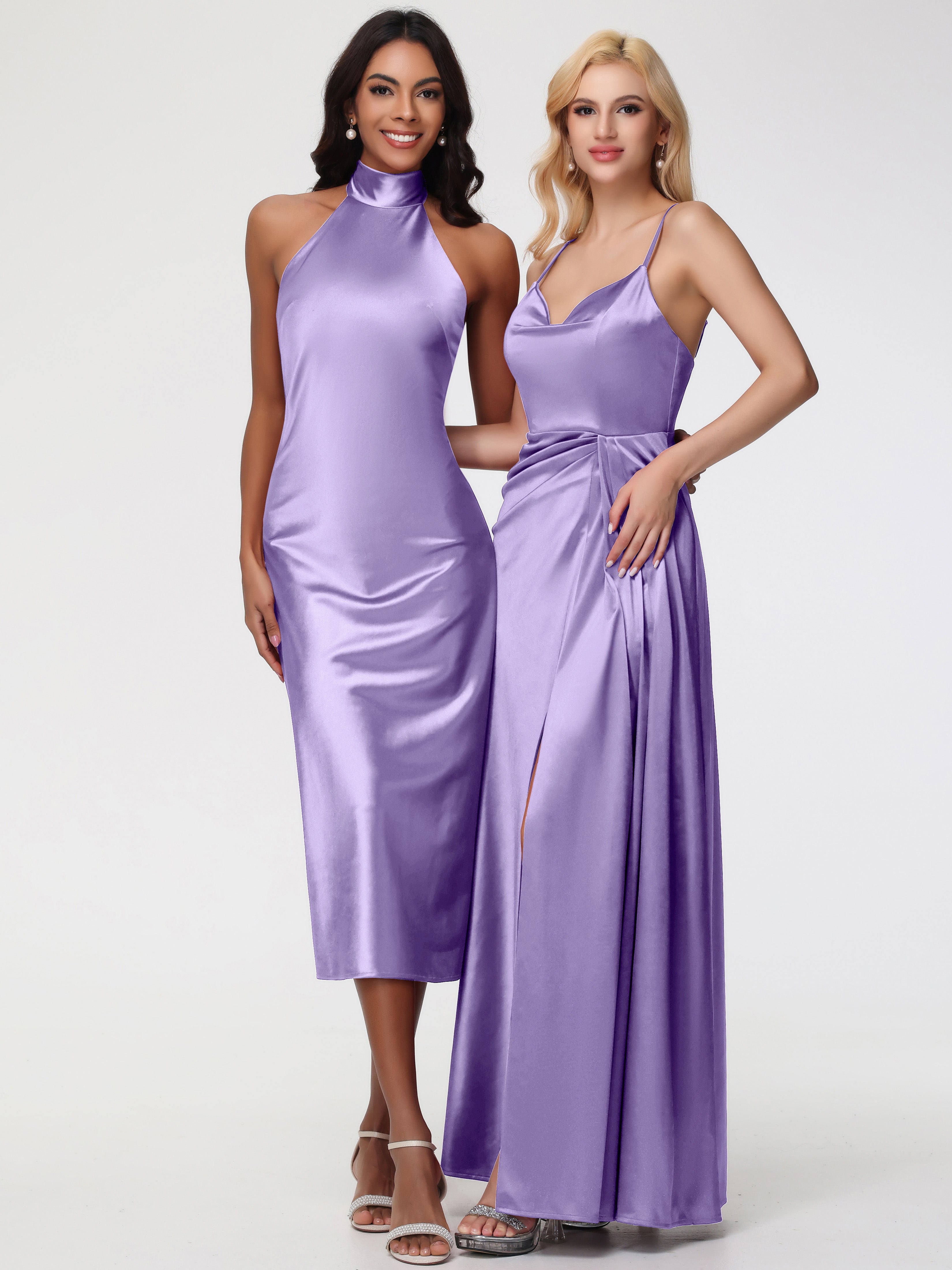 Robes De Demoiselle D'Honneur Tahiti Col V Trapèze Satin Extensible Fendue Robe De Demoiselle D'Honneur Robe Plisée