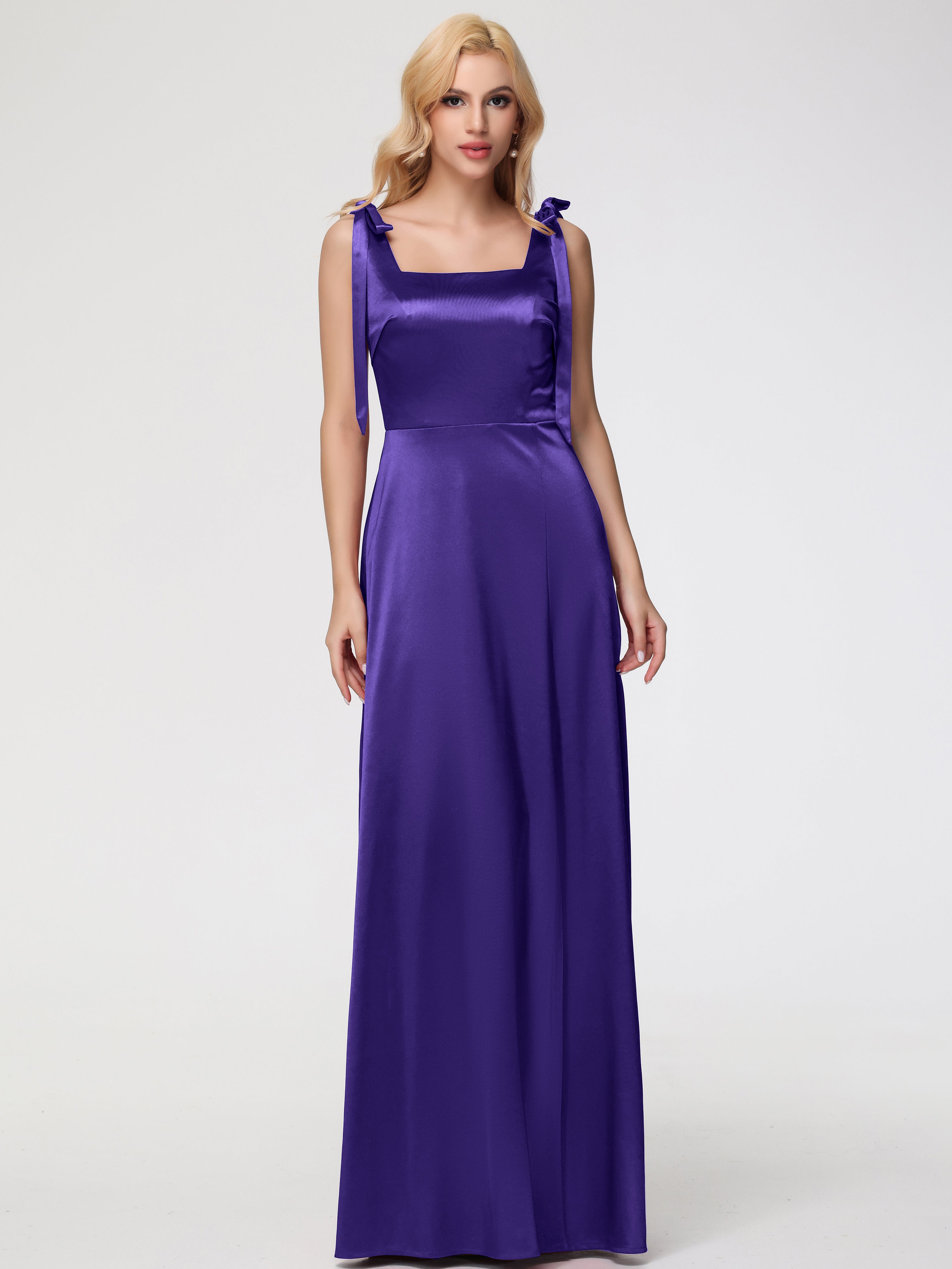 Robes De Demoiselle D'Honneur En Régence Col Carré Trapèze Satin Extensible Fendue Robe De Demoiselle D'Honneur