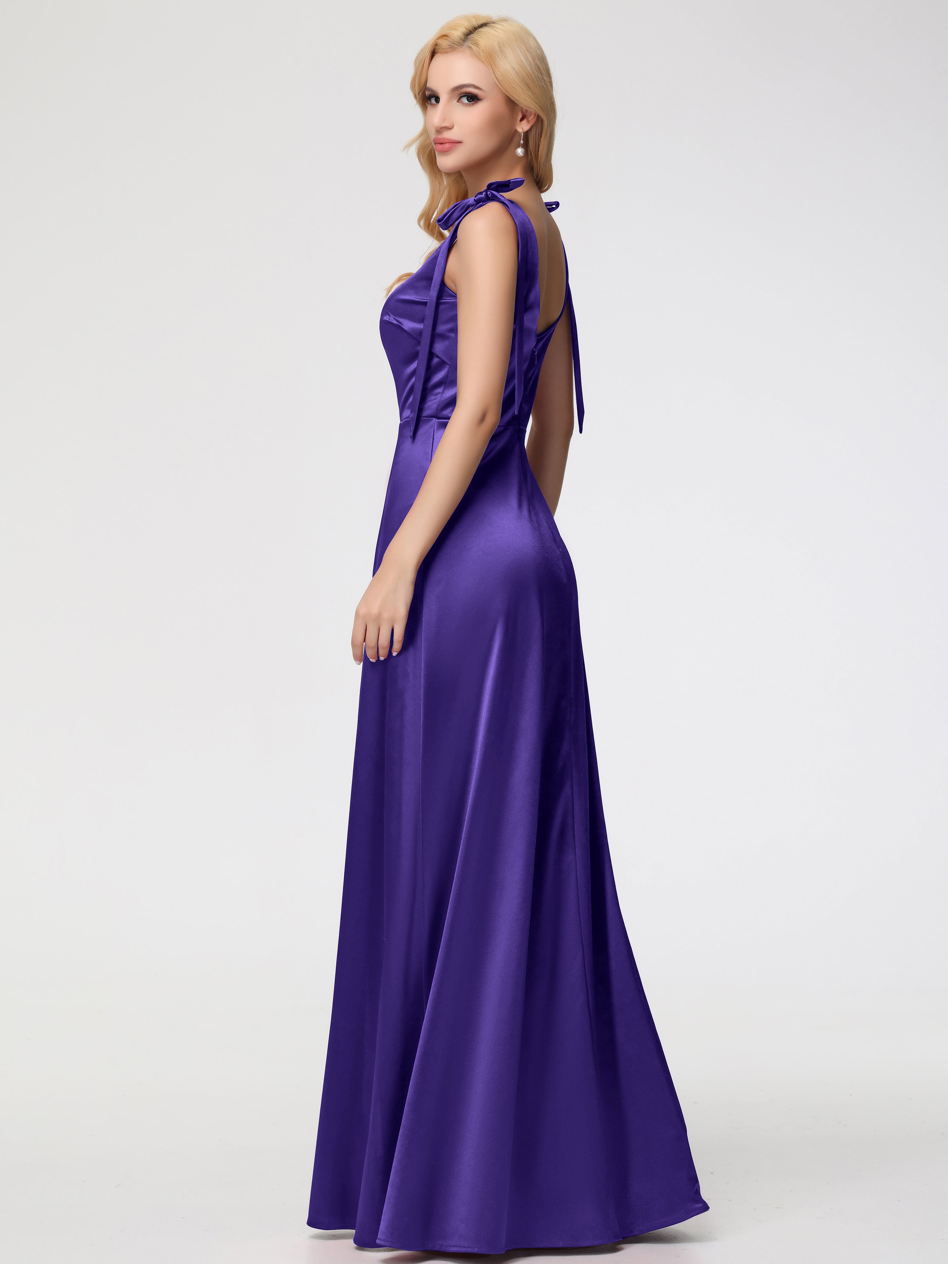 Robes De Demoiselle D'Honneur En Régence Col Carré Trapèze Satin Extensible Fendue Robe De Demoiselle D'Honneur
