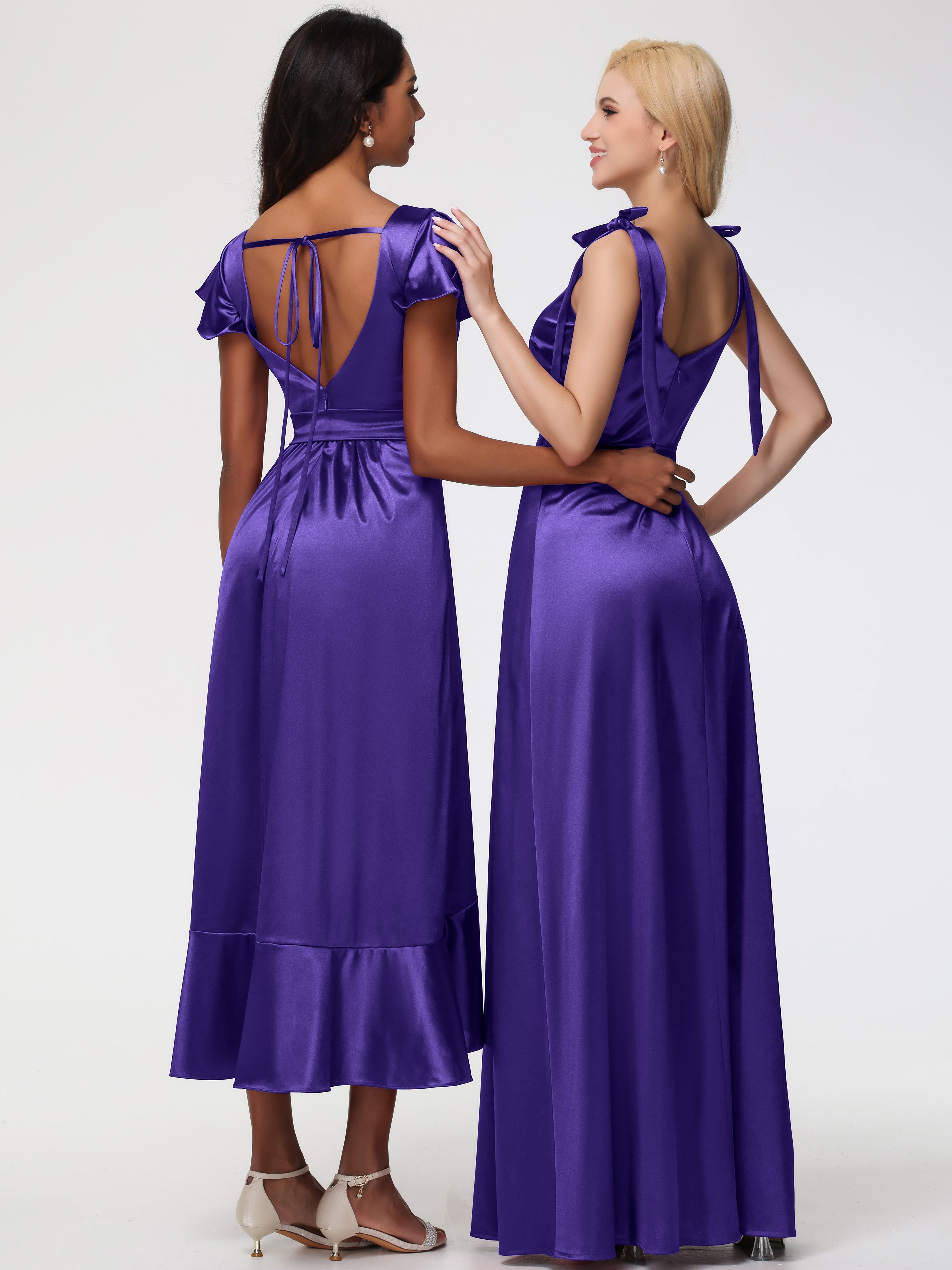 Robes De Demoiselle D'Honneur En Régence Col Carré Trapèze Satin Extensible Fendue Robe De Demoiselle D'Honneur