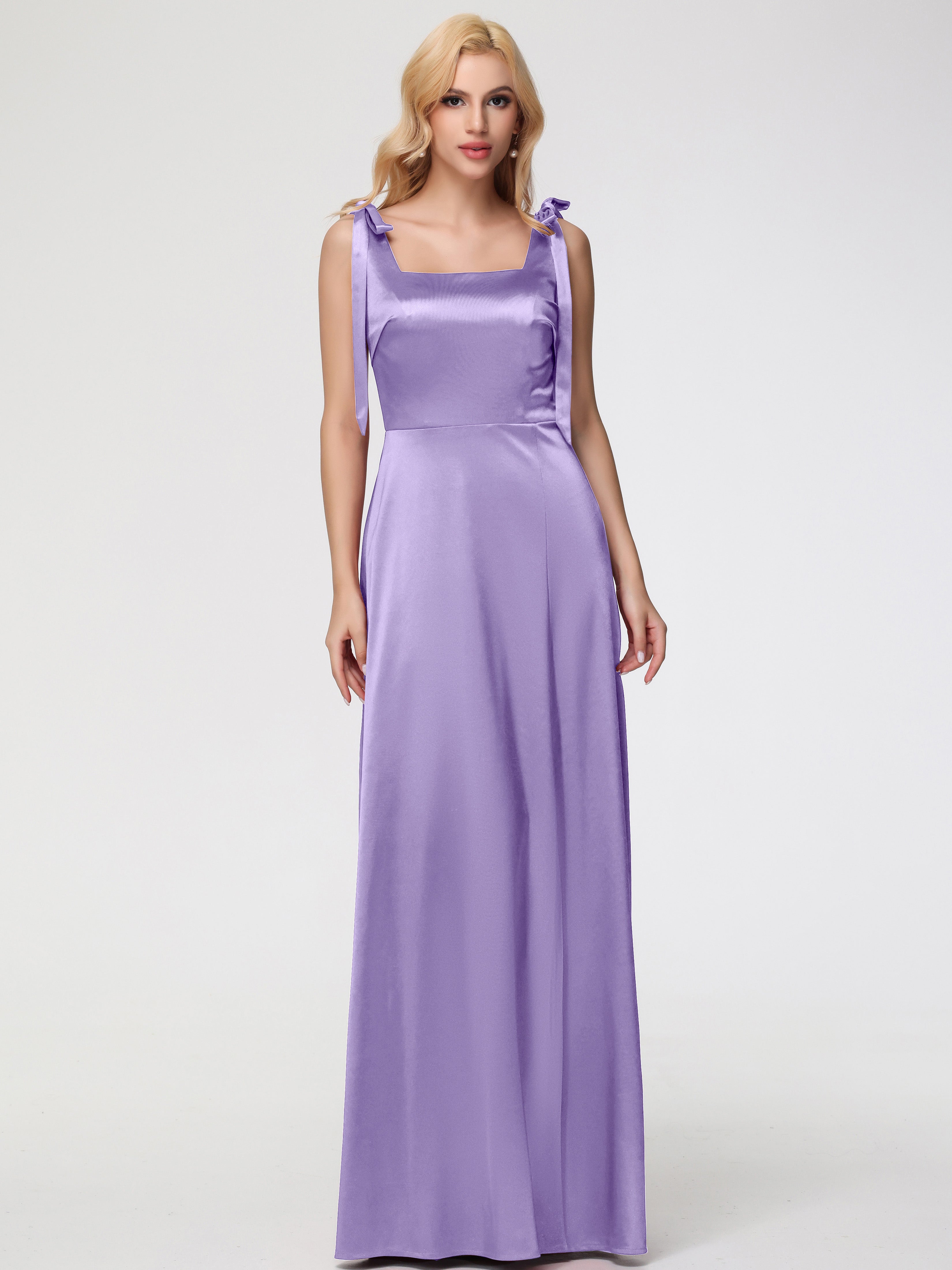 Robes De Demoiselle D'Honneur Tahiti Col Carré Trapèze Satin Extensible Fendue Robe De Demoiselle D'Honneur