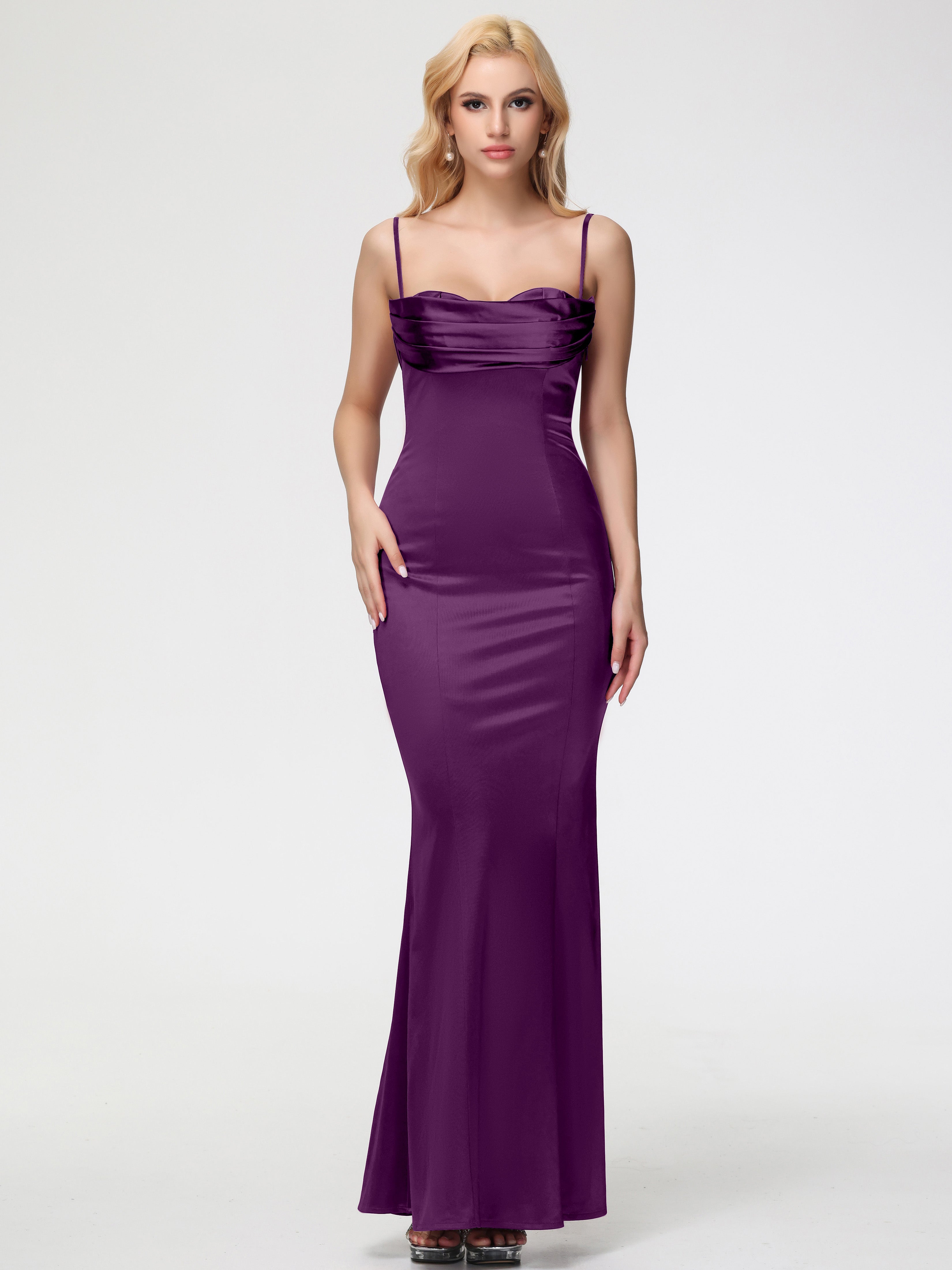Robes De Demoiselle D'Honneur Raisin Bretelles Spaghetti Sirène Satin Extensible Robe De Demoiselle D'Honneur