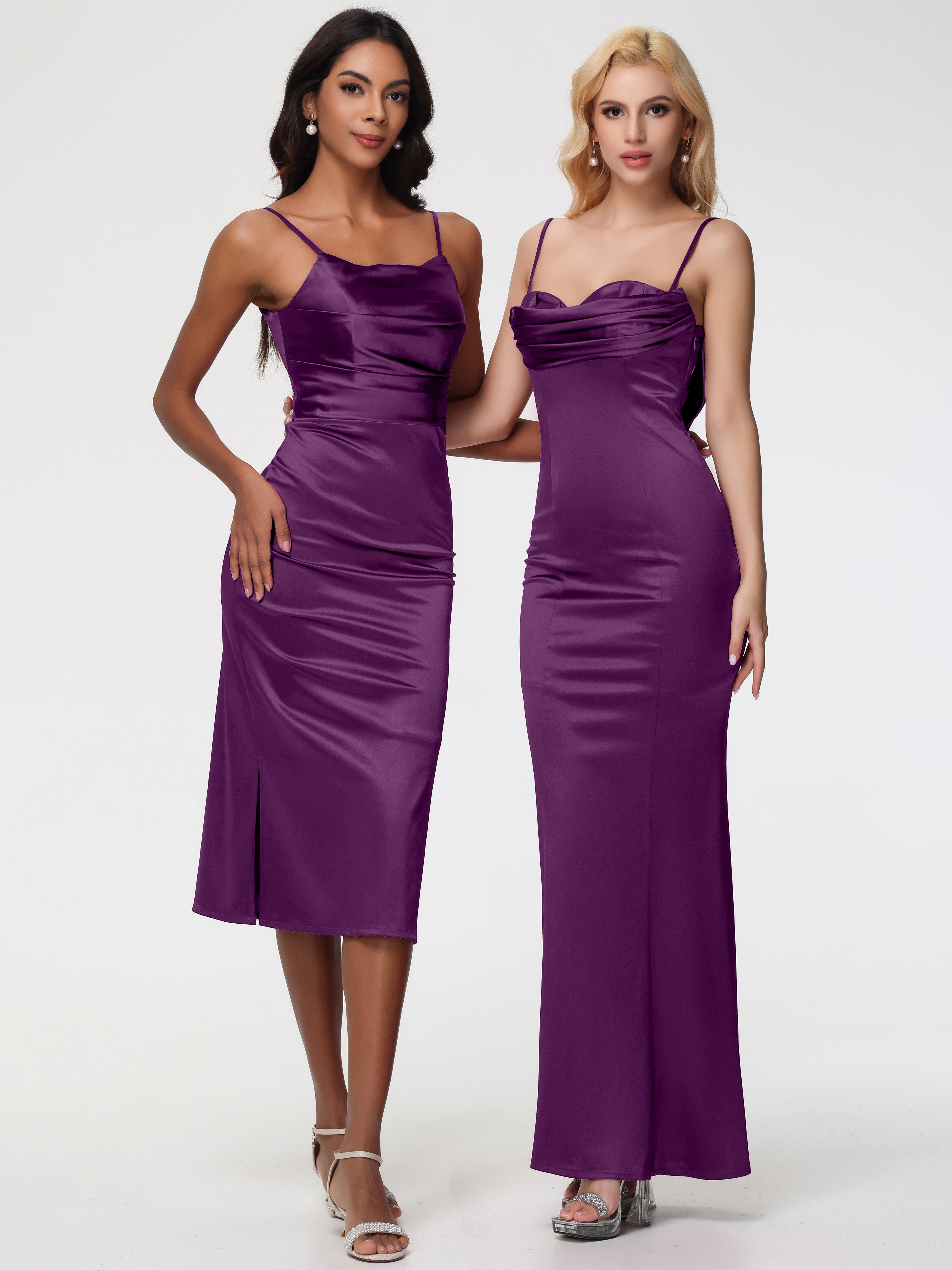 Robes De Demoiselle D'Honneur Raisin Bretelles Spaghetti Sirène Satin Extensible Robe De Demoiselle D'Honneur