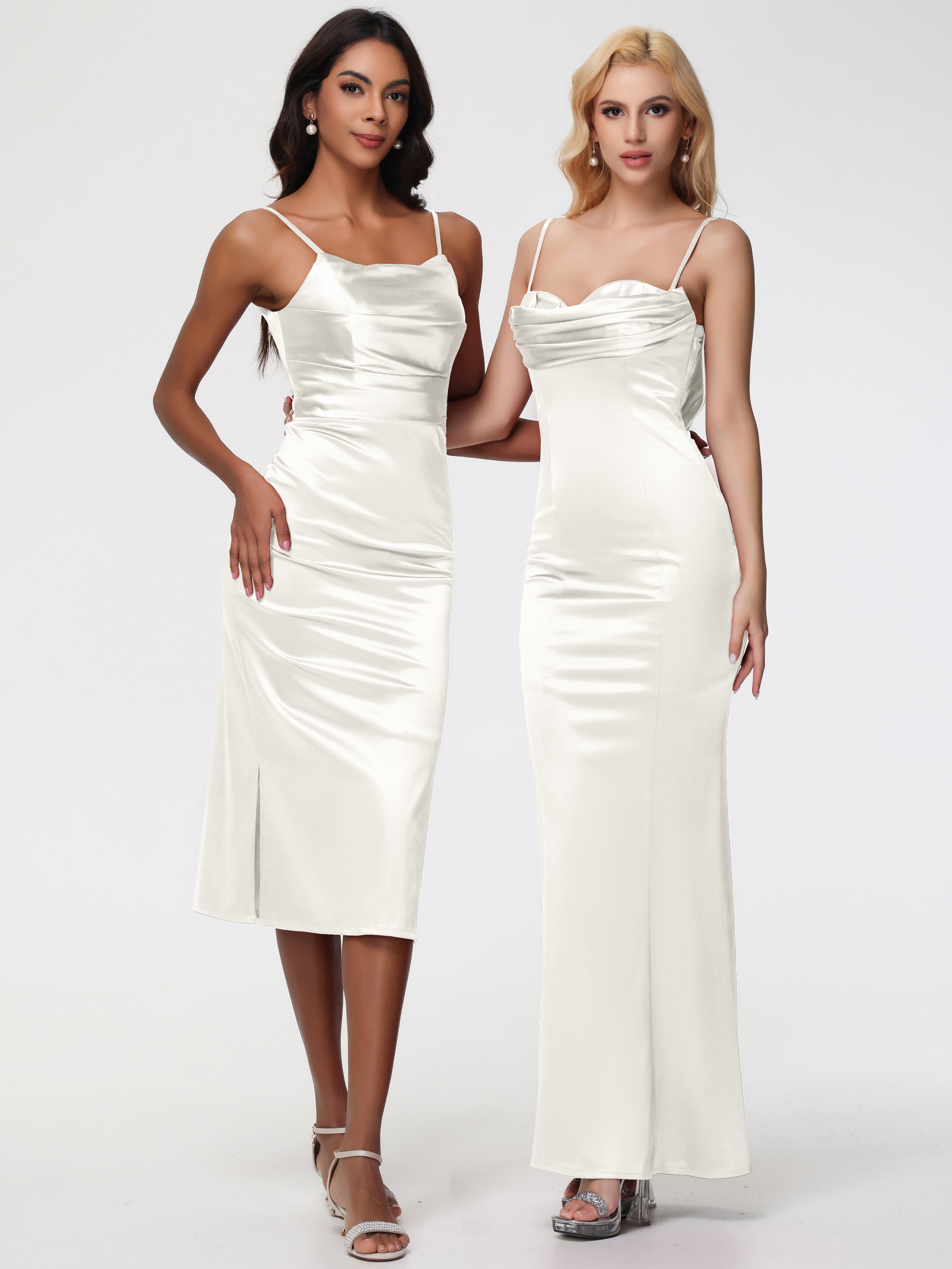 Robes De Demoiselle D'Honneur Ivoire Bretelles Spaghetti Sirène Satin Extensible Robe De Demoiselle D'Honneur