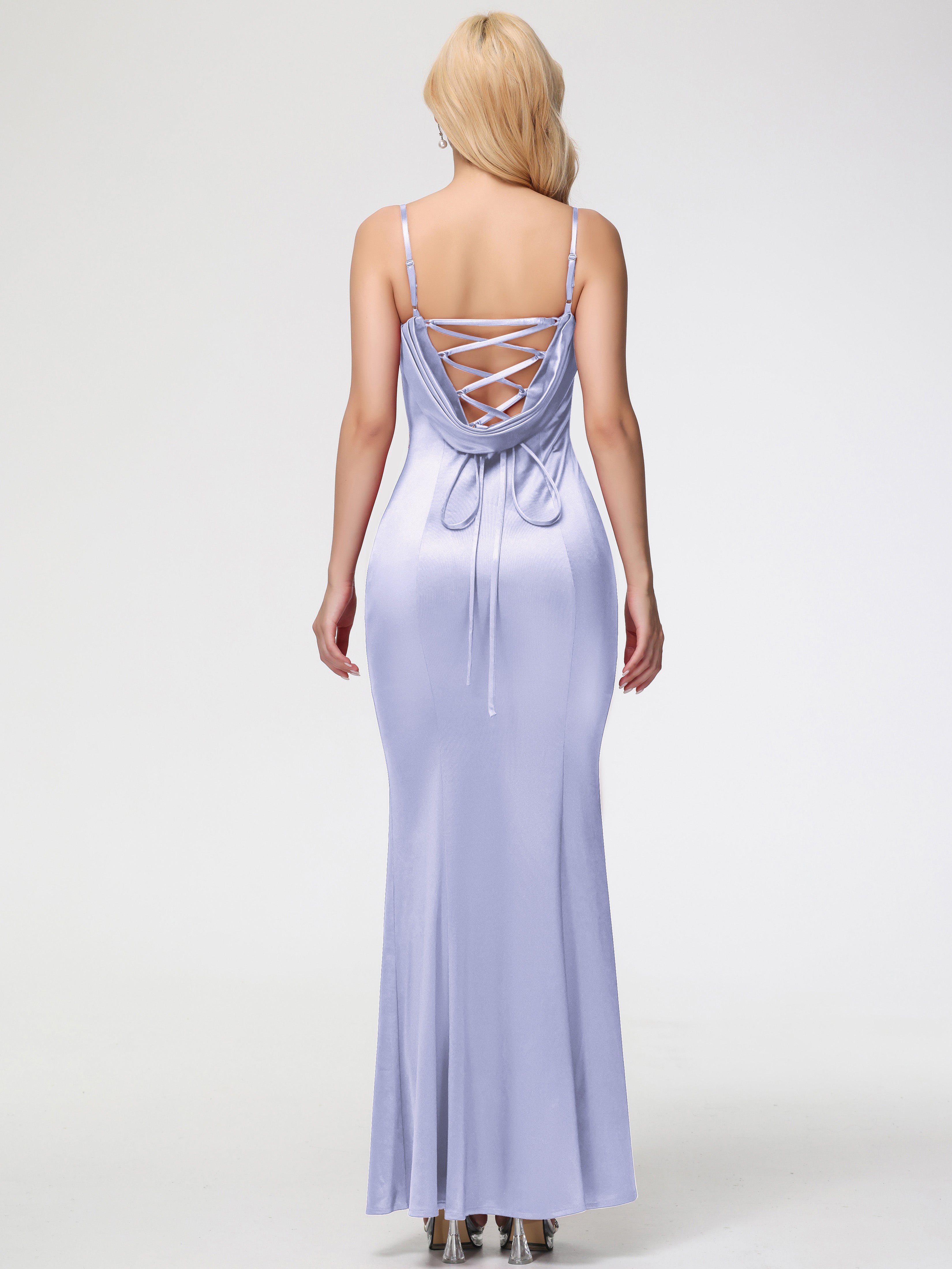 Robe De Demoiselle D'Honneur Lavande Bretelles Spaghetti Sirène Satin Extensible Robe De Demoiselle D'Honneur