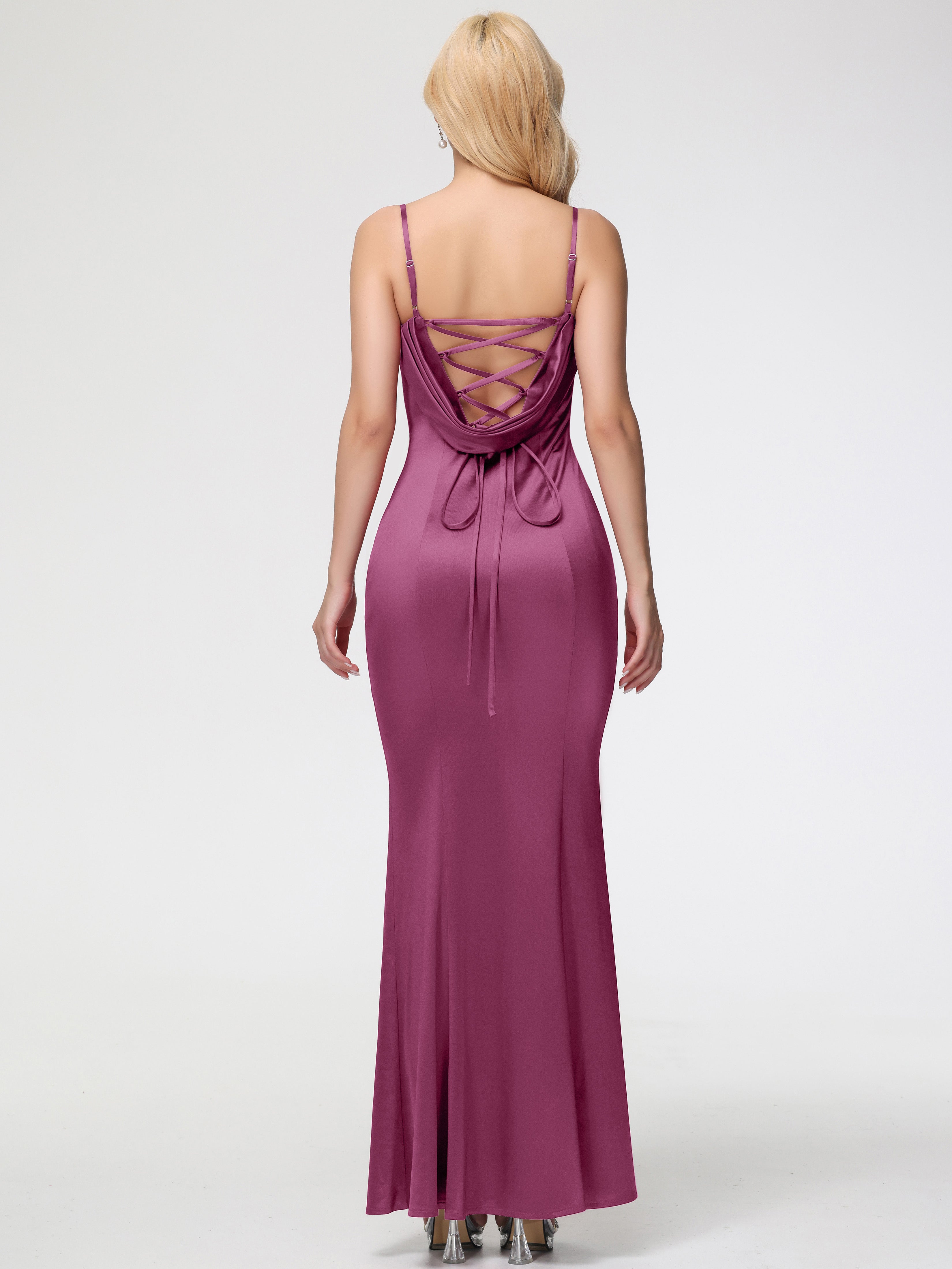 Robes De Demoiselle D'Honneur Mure Bretelles Spaghetti Sirène Satin Extensible Robe De Demoiselle D'Honneur