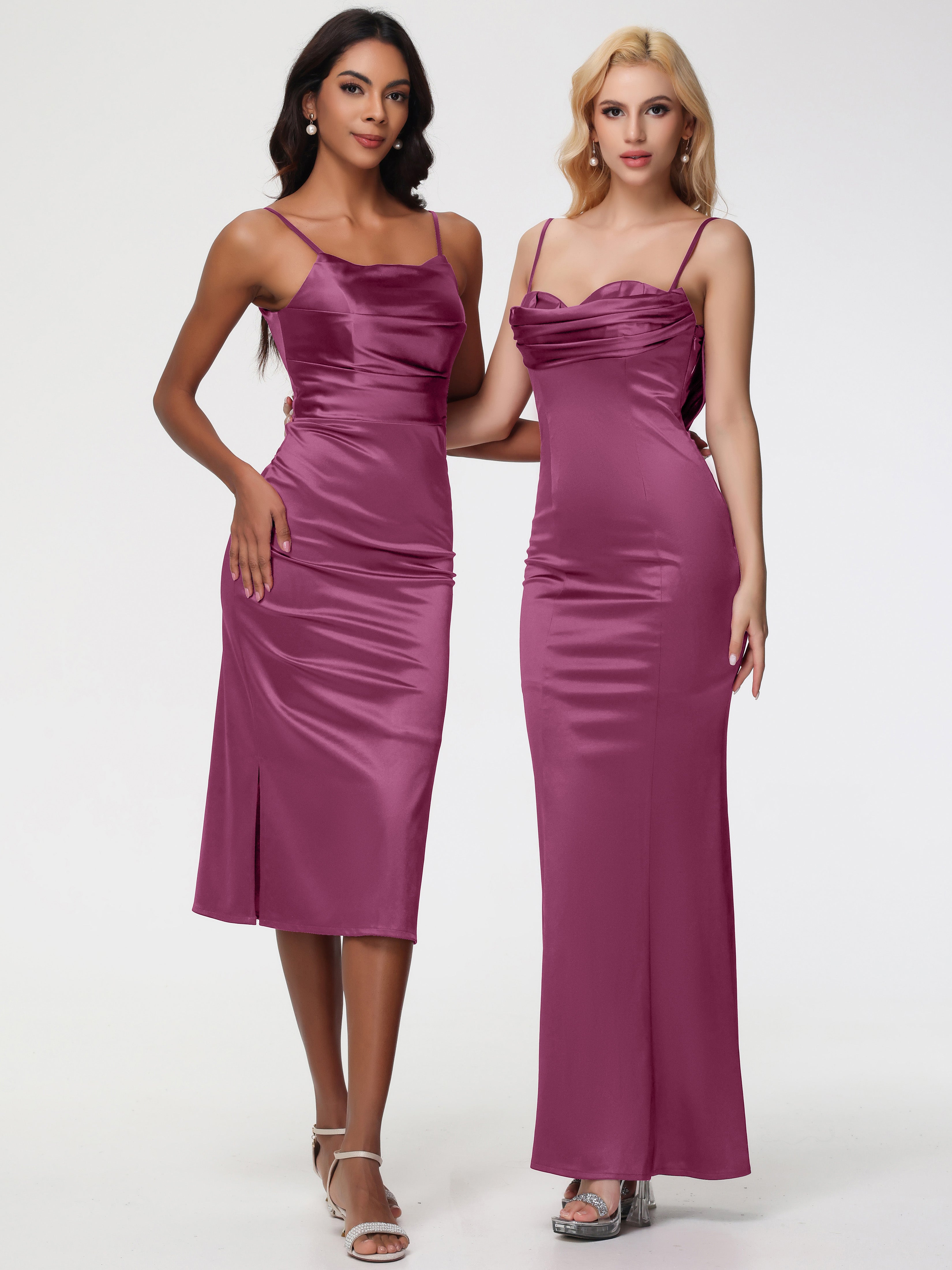 Robes De Demoiselle D'Honneur Mure Bretelles Spaghetti Sirène Satin Extensible Robe De Demoiselle D'Honneur