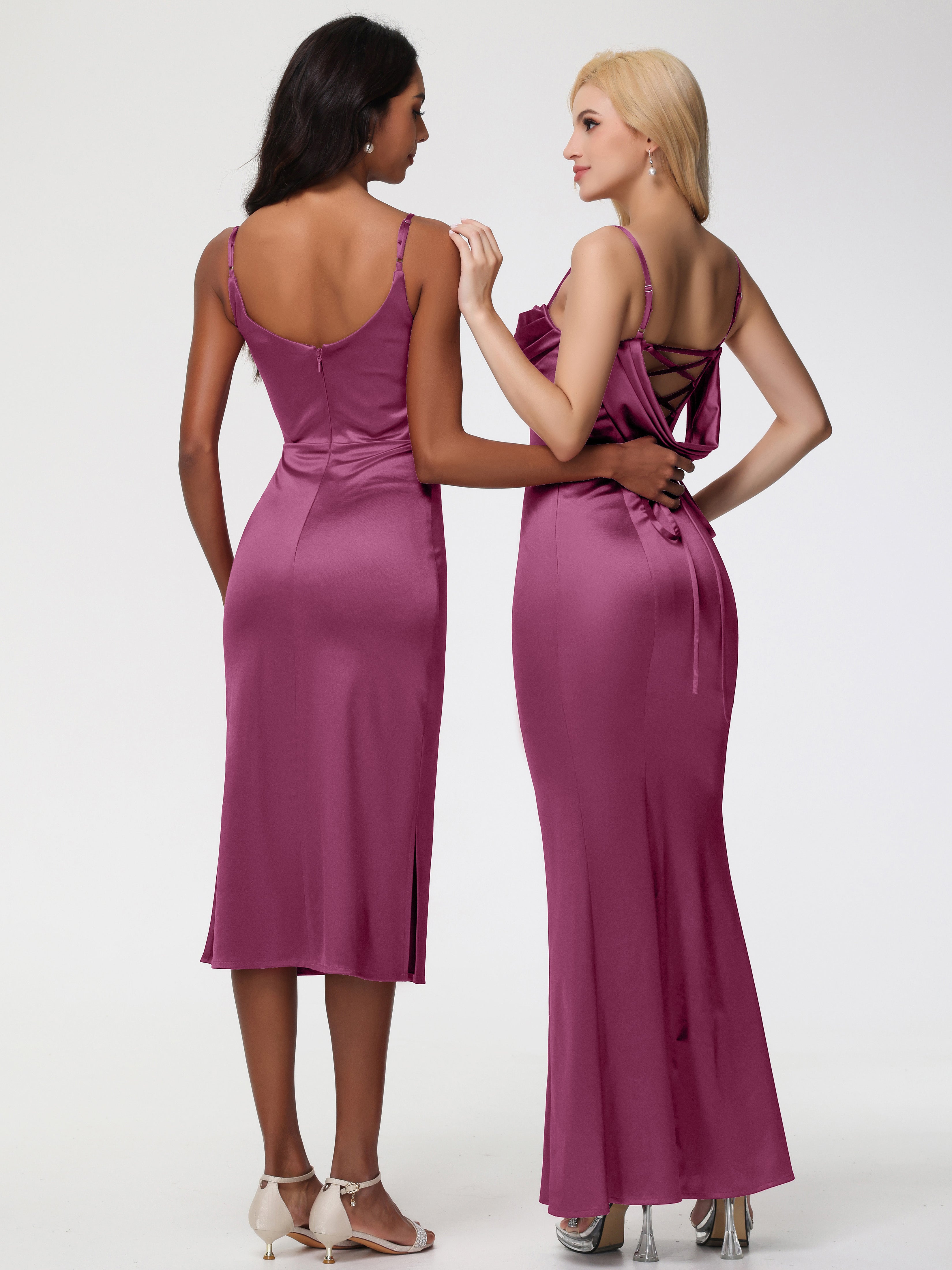Robes De Demoiselle D'Honneur Mure Bretelles Spaghetti Sirène Satin Extensible Robe De Demoiselle D'Honneur