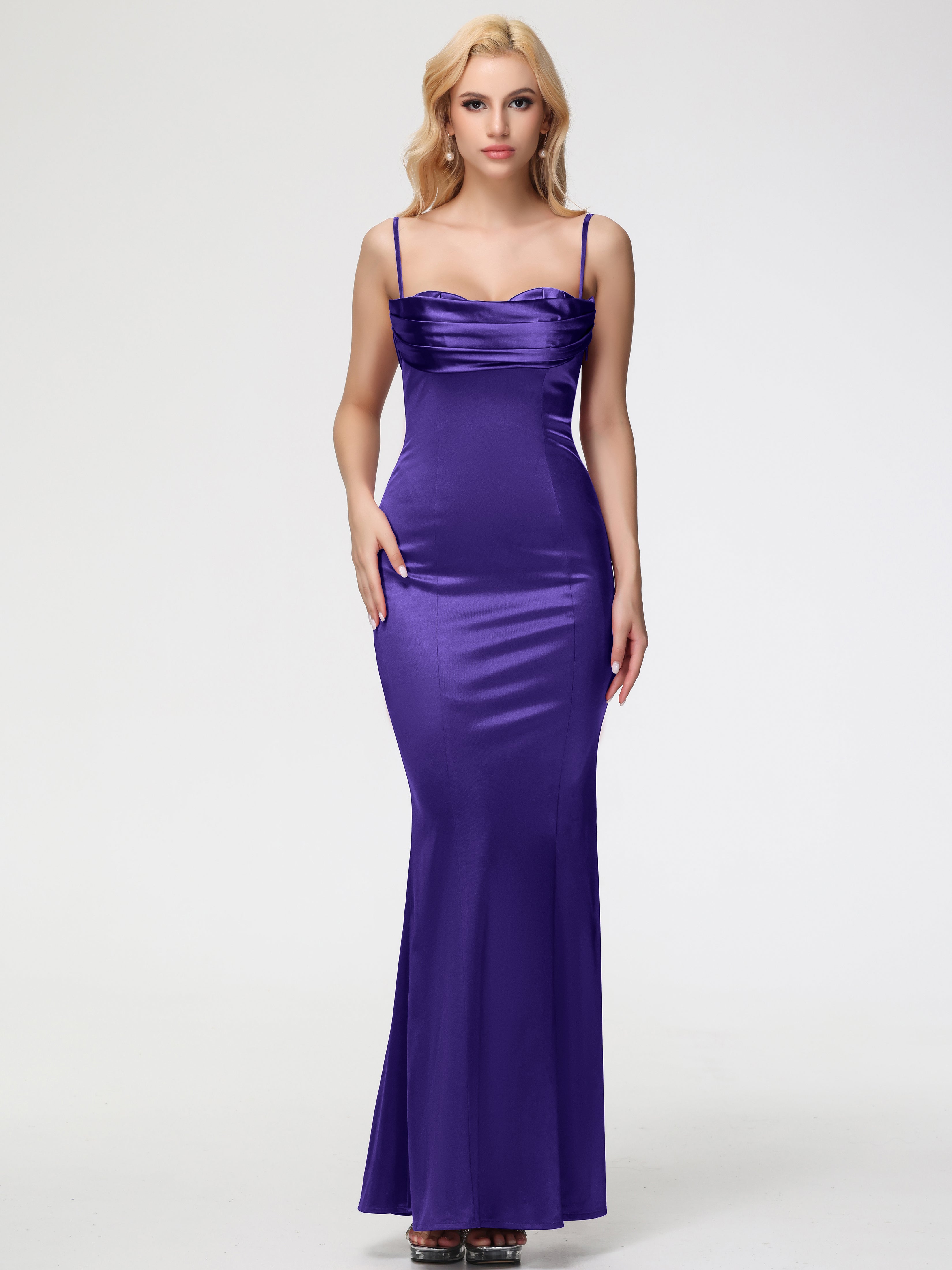 Robes De Demoiselle D'Honneur En Régence Bretelles Spaghetti Sirène Satin Extensible Robe De Demoiselle D'Honneur