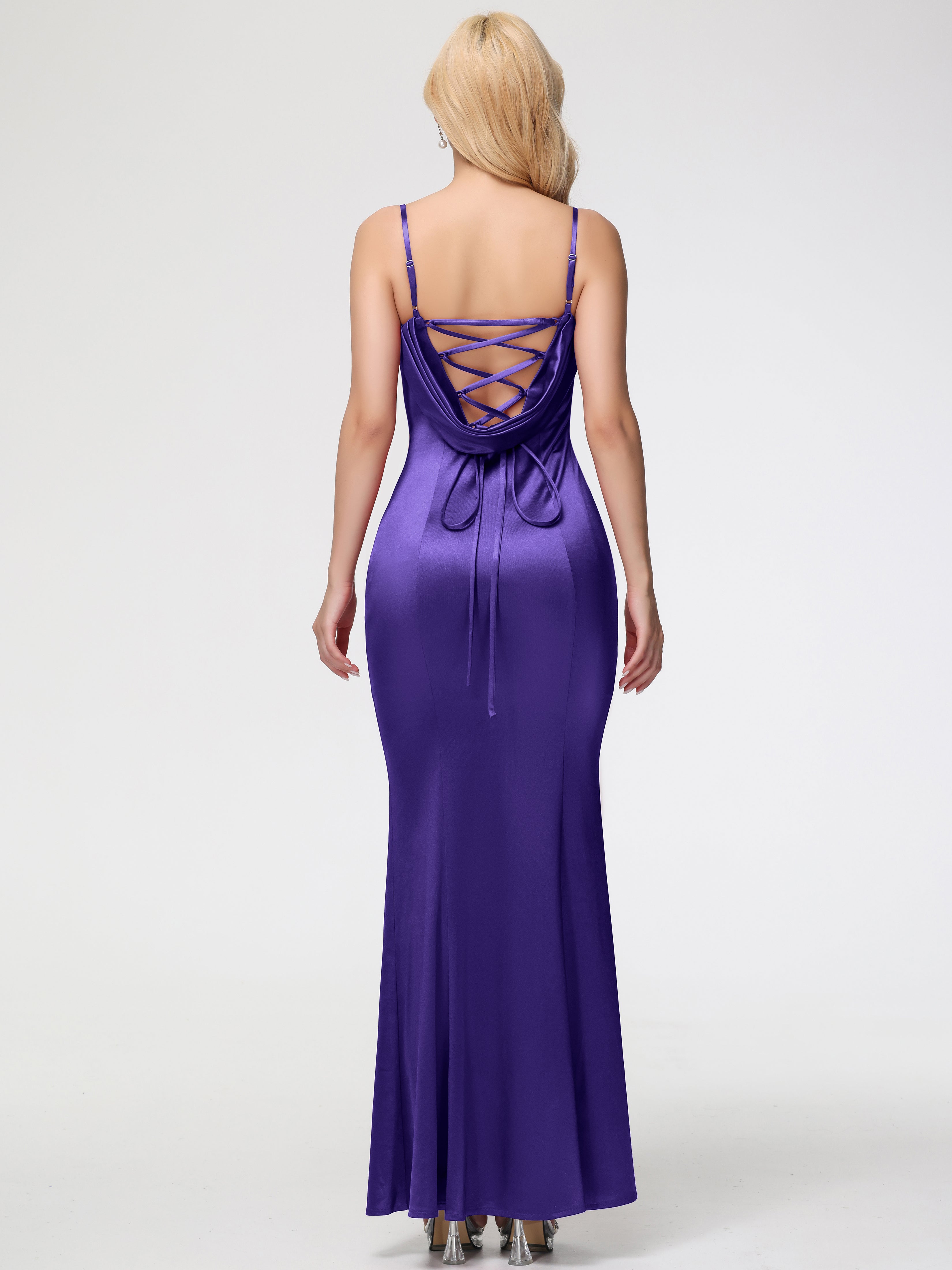 Robes De Demoiselle D'Honneur En Régence Bretelles Spaghetti Sirène Satin Extensible Robe De Demoiselle D'Honneur