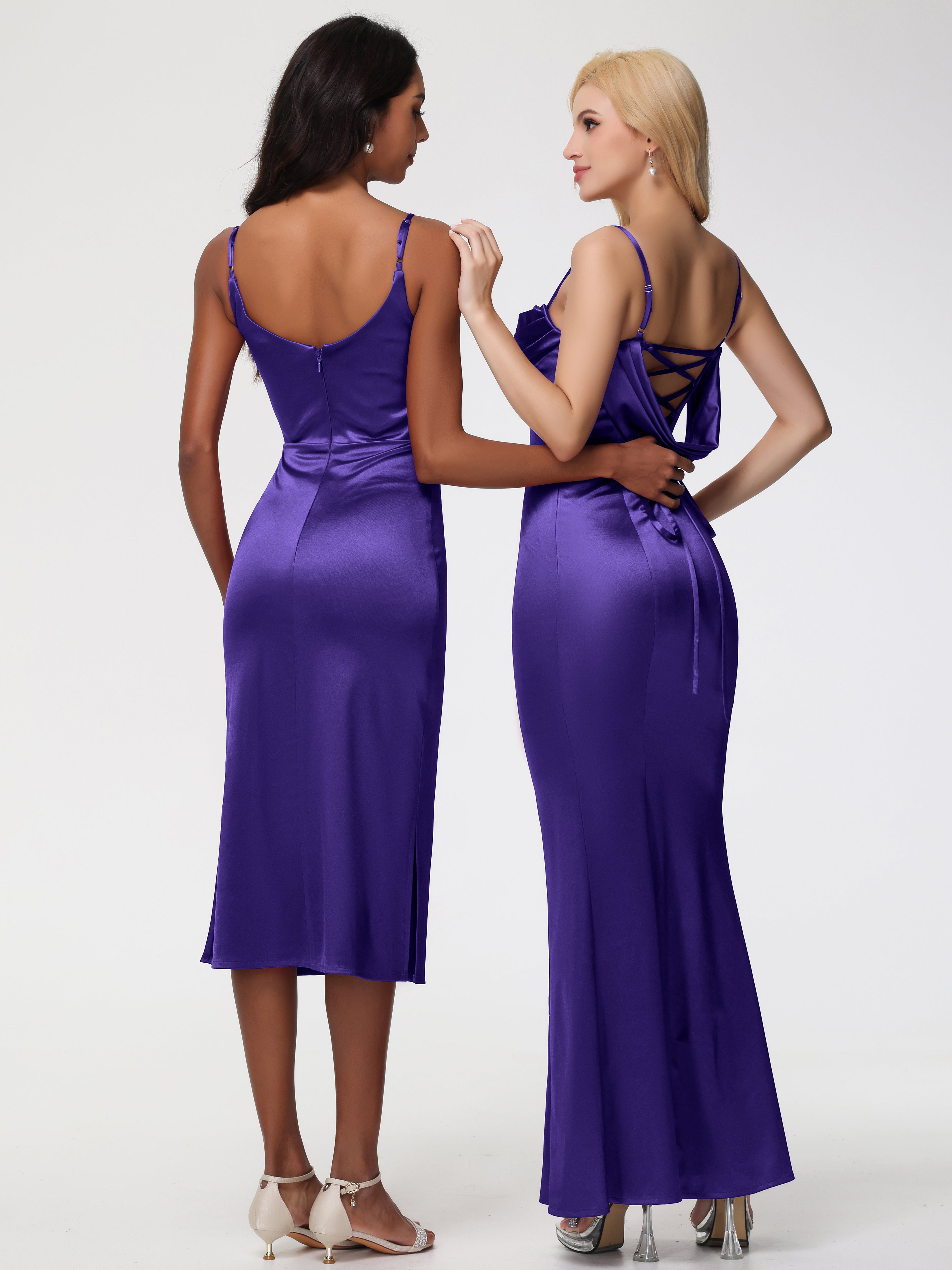 Robes De Demoiselle D'Honneur En Régence Bretelles Spaghetti Sirène Satin Extensible Robe De Demoiselle D'Honneur