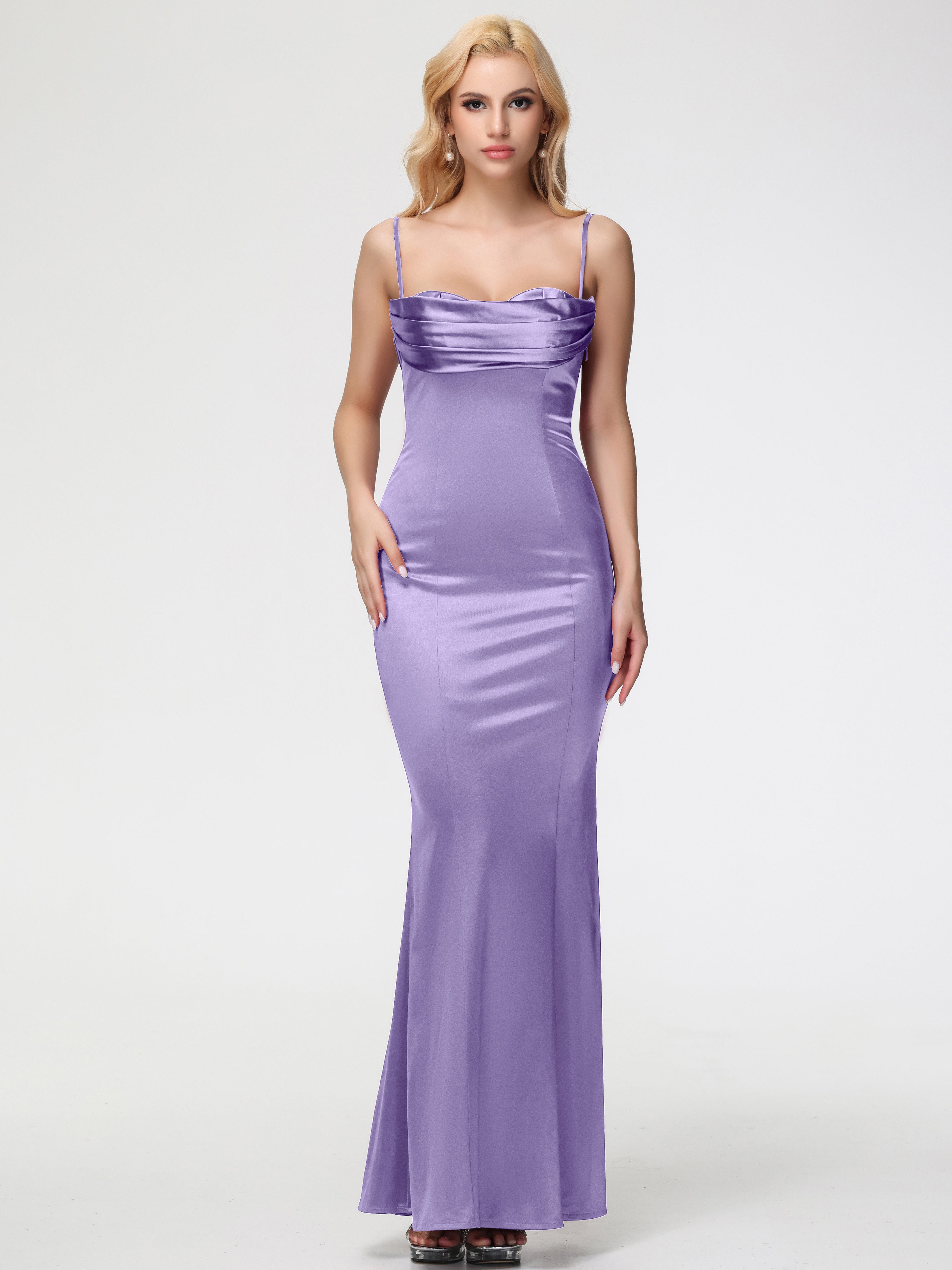 Robes De Demoiselle D'Honneur Tahiti Bretelles Spaghetti Sirène Satin Extensible Robe De Demoiselle D'Honneur