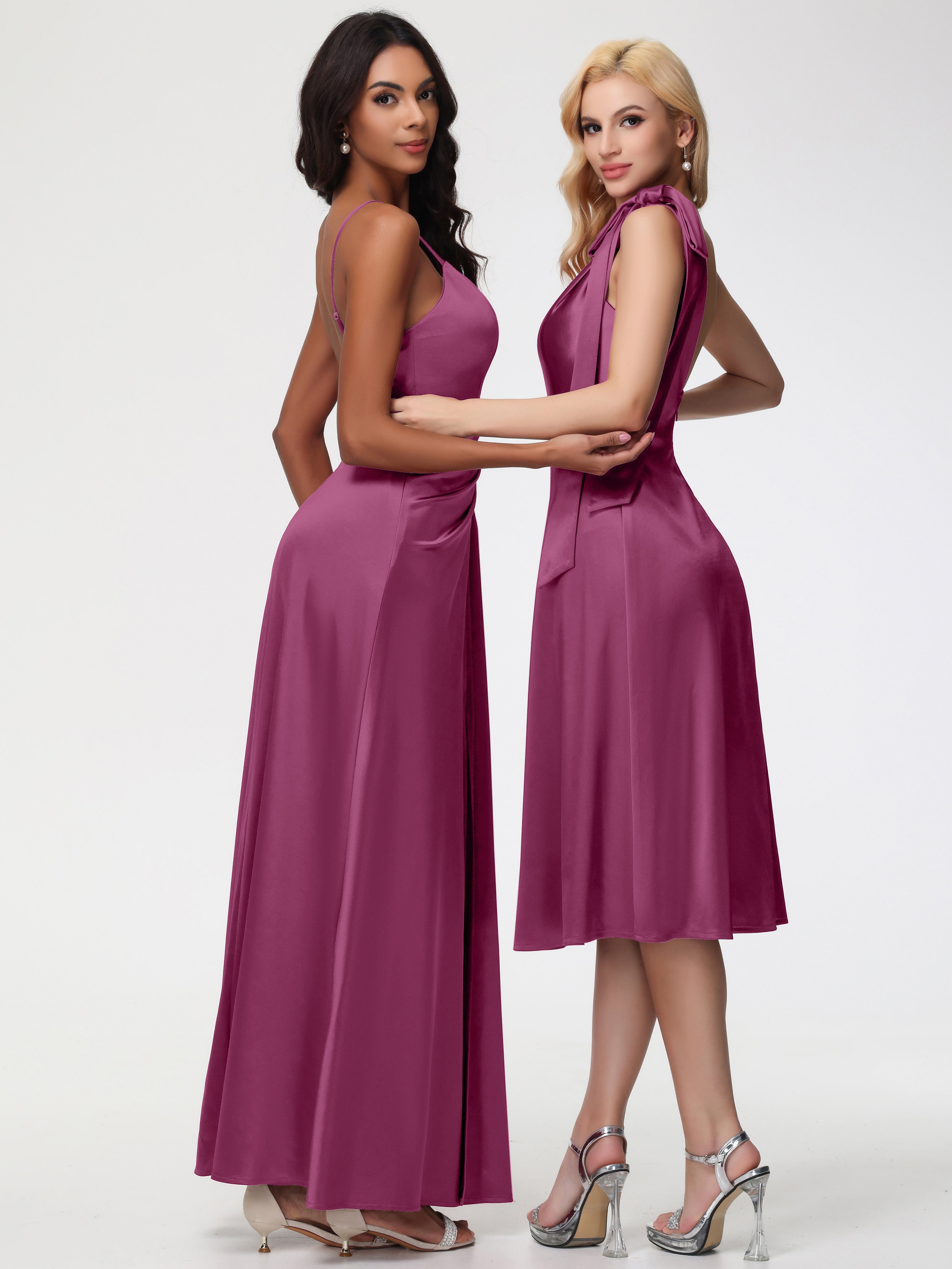 Robes De Demoiselle D'Honneur Mure Seule-épaule Mi-Longue Satin Extensible Robe De Demoiselle D'Honneur