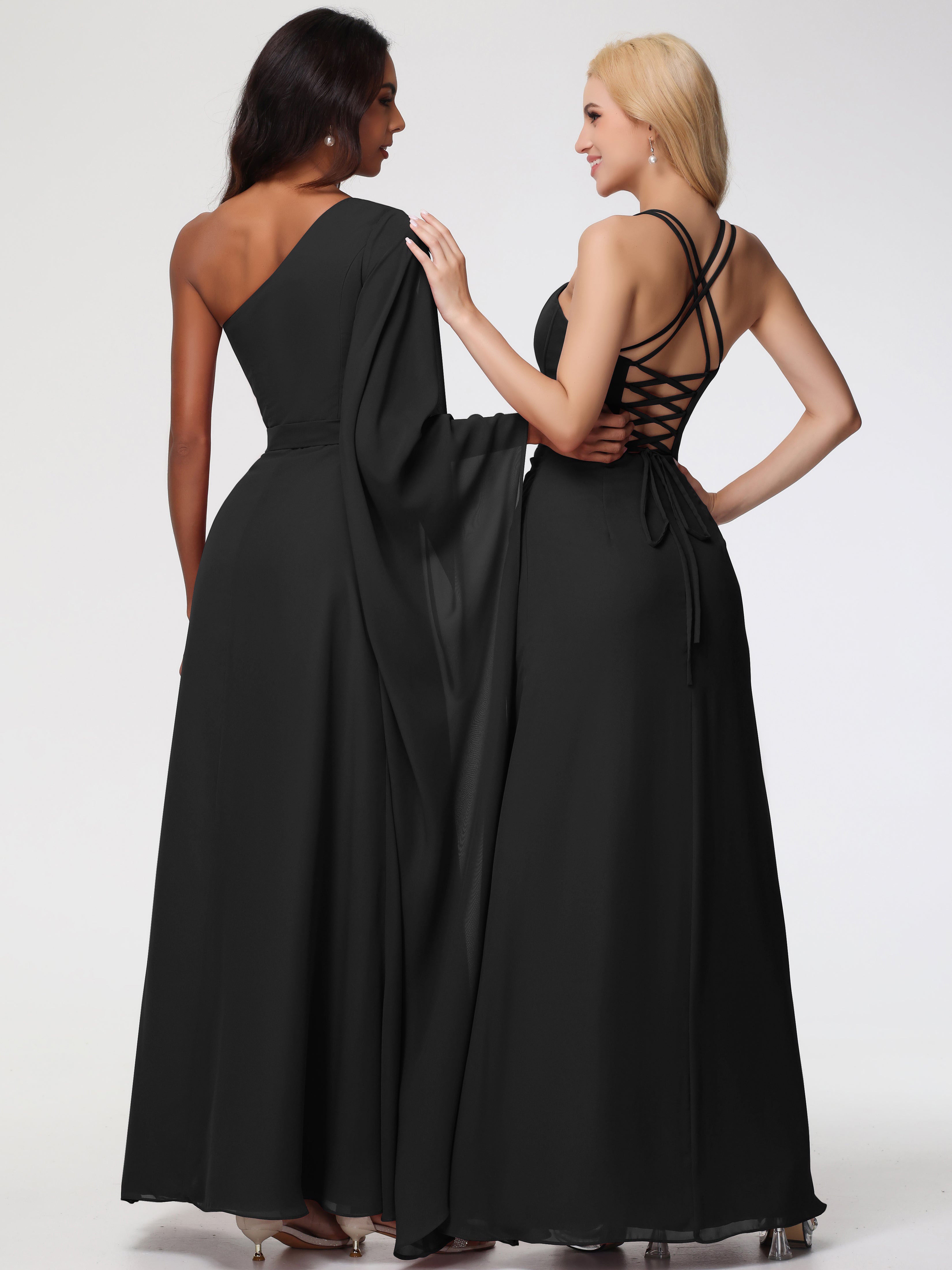 Robes De Demoiselle D'Honneur Noires Bretelles Spaghetti Fourreau Mousseline Robe Demoiselle D'Honneur