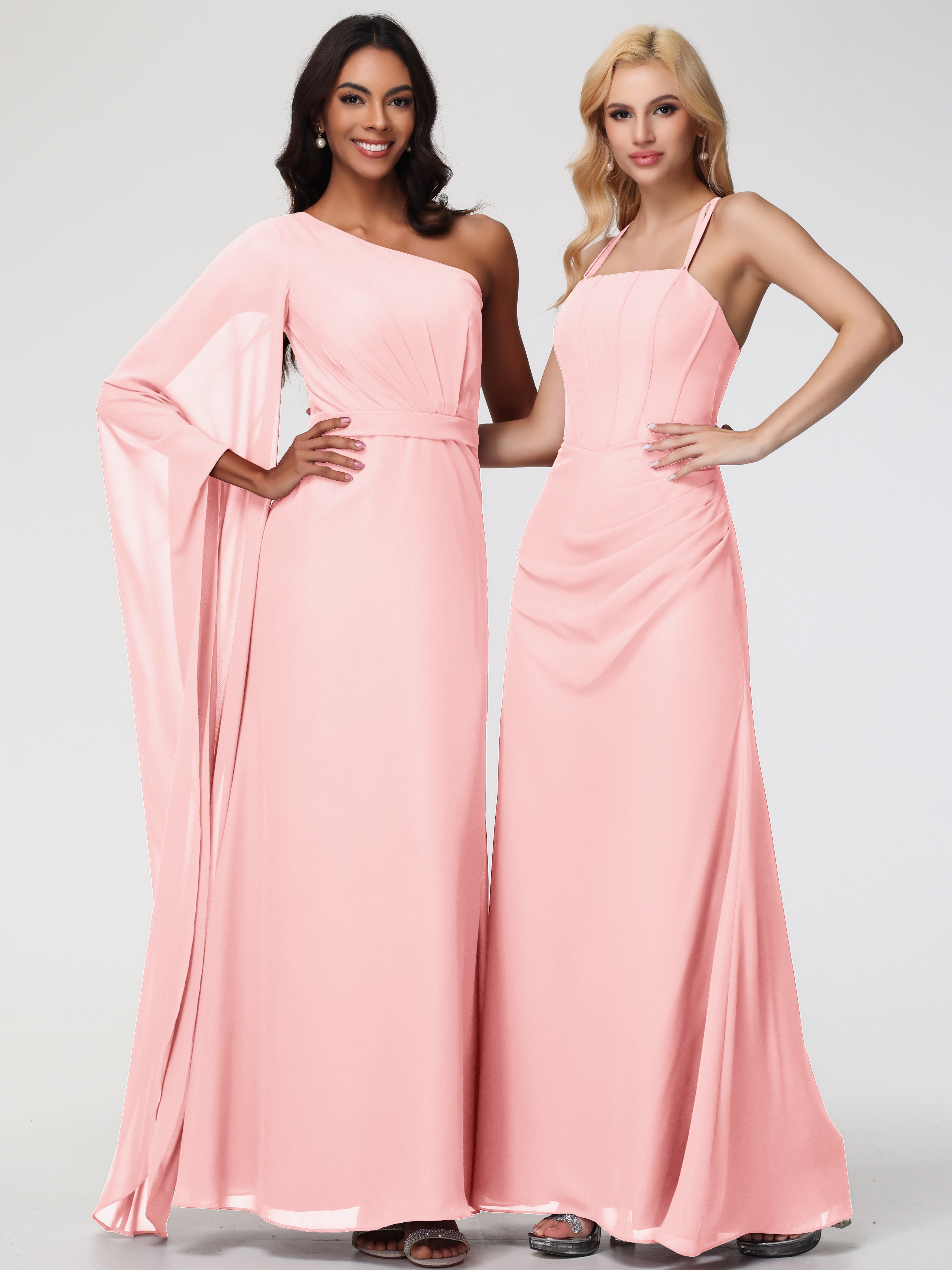 Robe De Demoiselle D Honneur Rose Bretelles Spaghetti Fourreau Mousseline Robe Demoiselle D'Honneur