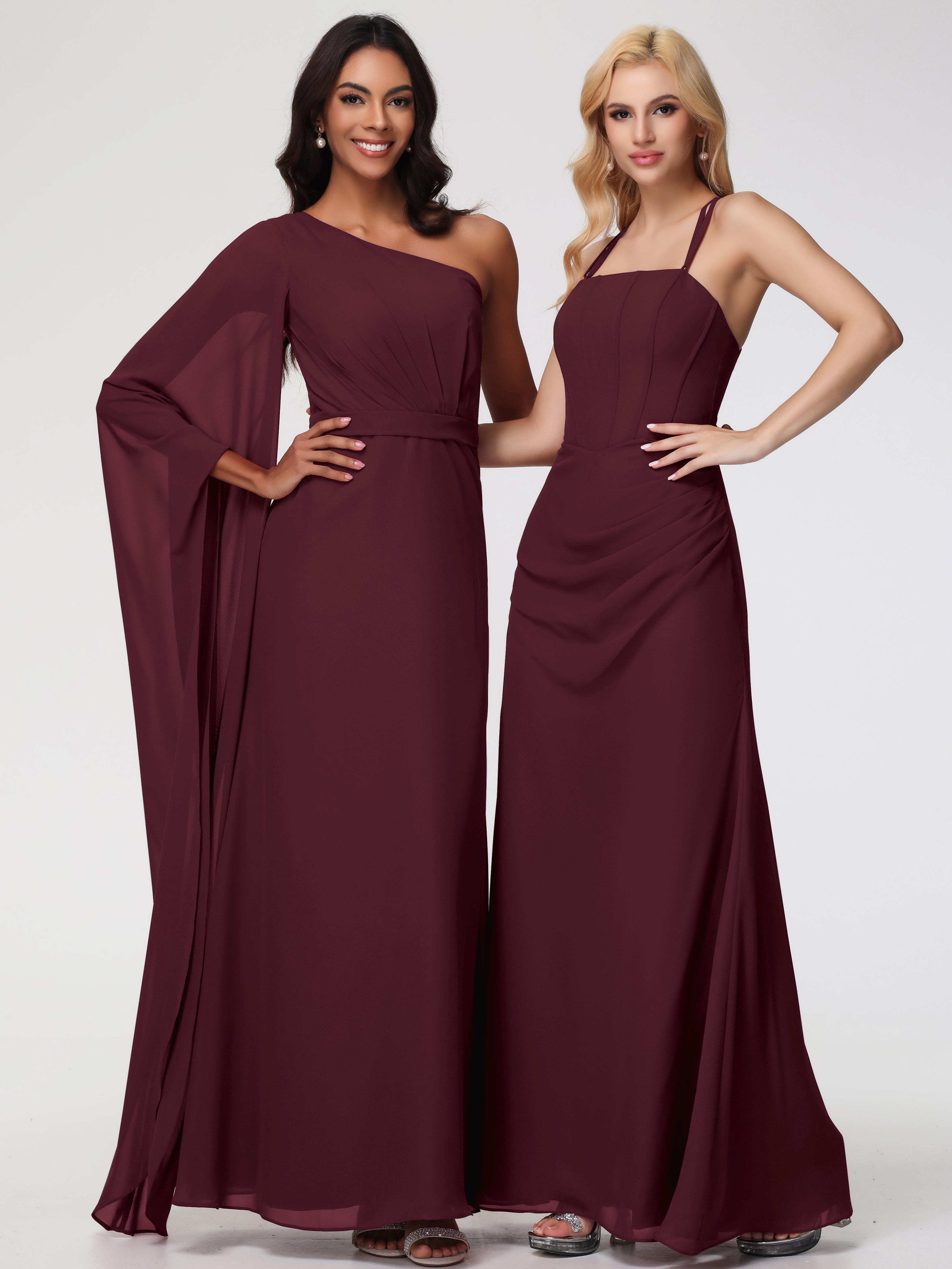 Robes De Demoiselle D'Honneur Cabernet Bretelles Spaghetti Fourreau Mousseline Robe Demoiselle D'Honneur