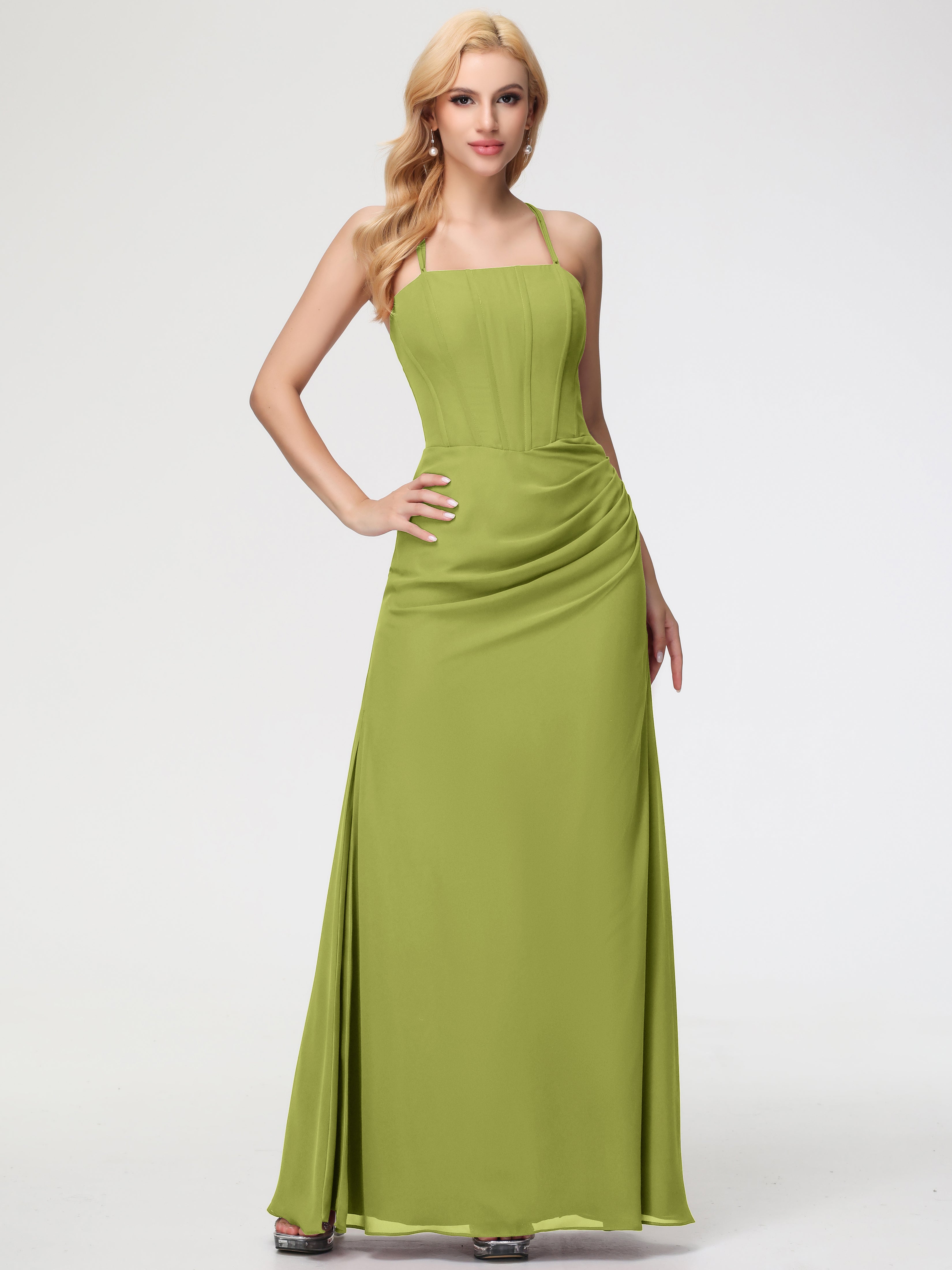 Robes De Demoiselle D'Honneur Trèfle Bretelles Spaghetti Fourreau Mousseline Robe Demoiselle D'Honneur