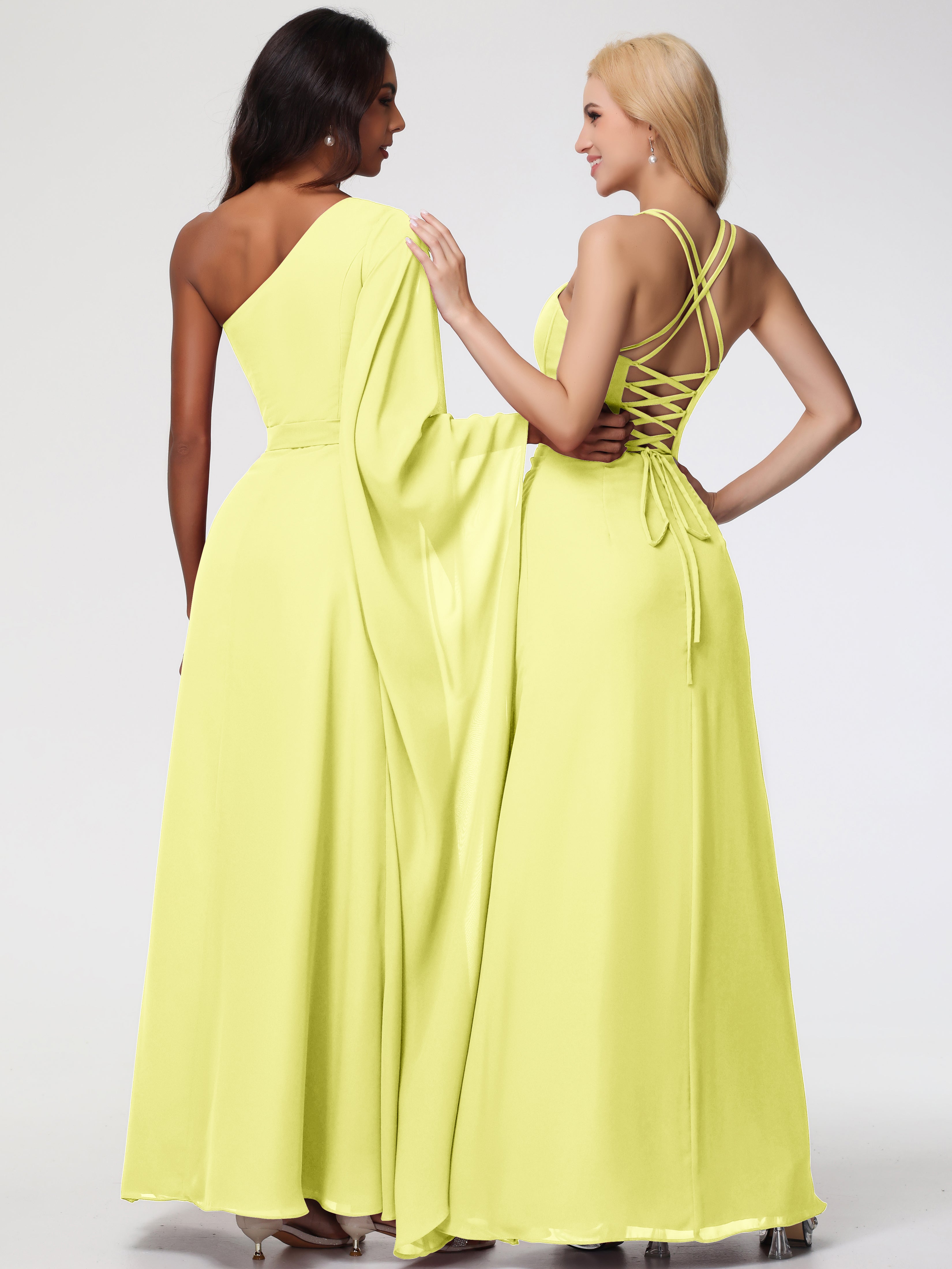Robes De Demoiselle D'Honneur Jonquille Bretelles Spaghetti Fourreau Mousseline Robe Demoiselle D'Honneur