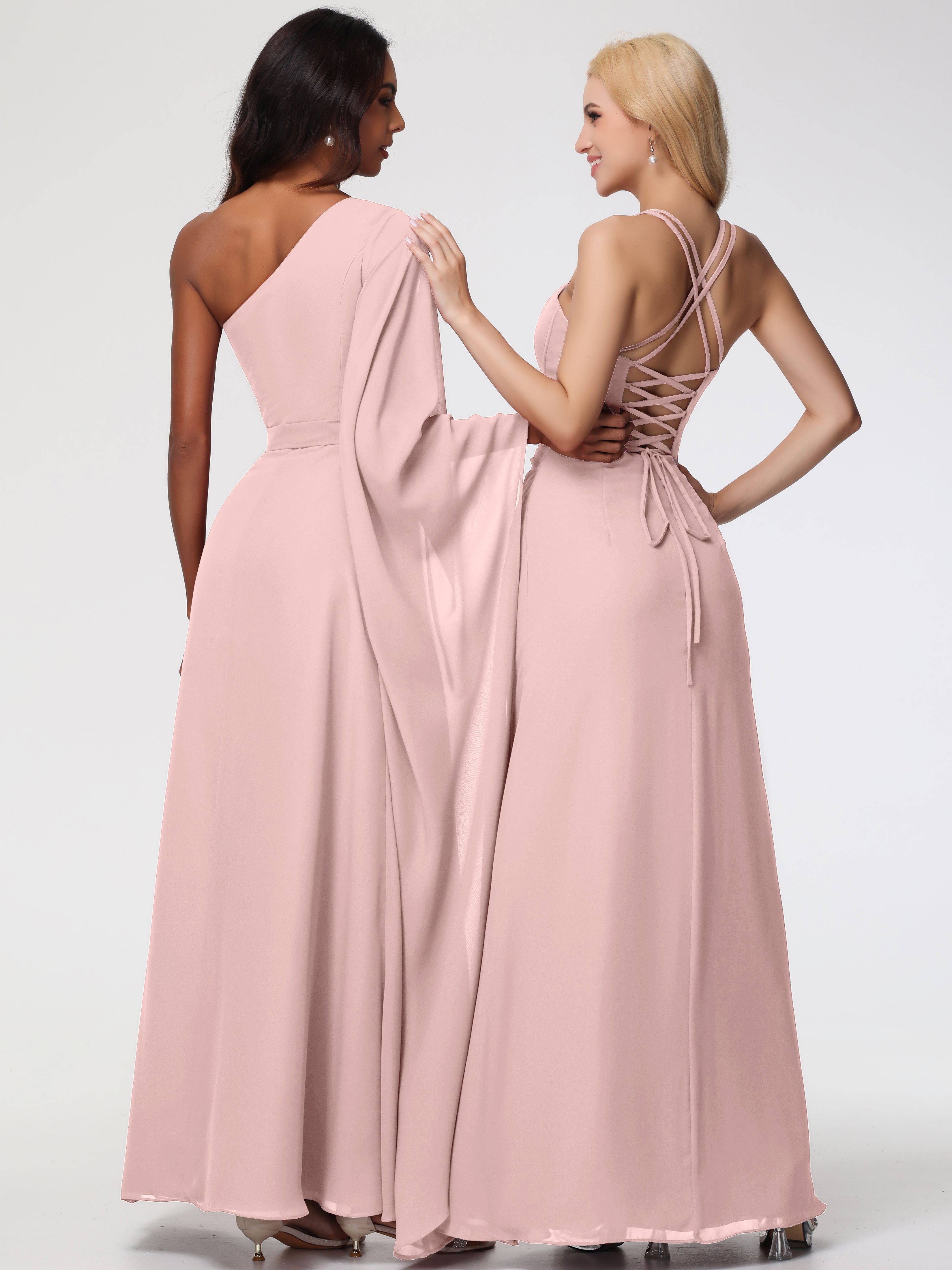 Robe Rose Poudré Demoiselle D Honneur Bretelles Spaghetti Fourreau Mousseline Robe Demoiselle D'Honneur