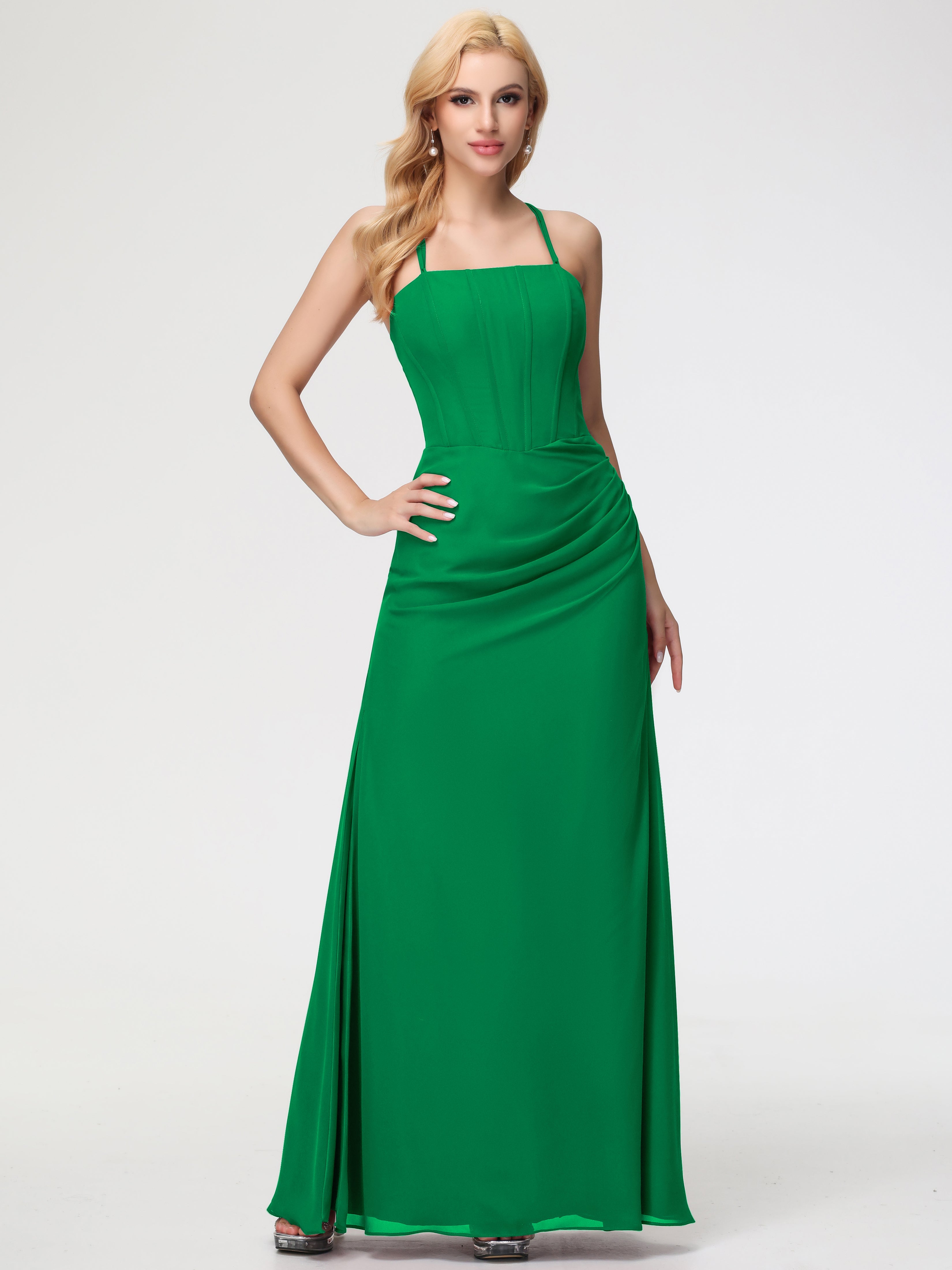 Robe Vert Emeraude Demoiselle D Honneur Bretelles Spaghetti Fourreau Mousseline Robe Demoiselle D'Honneur