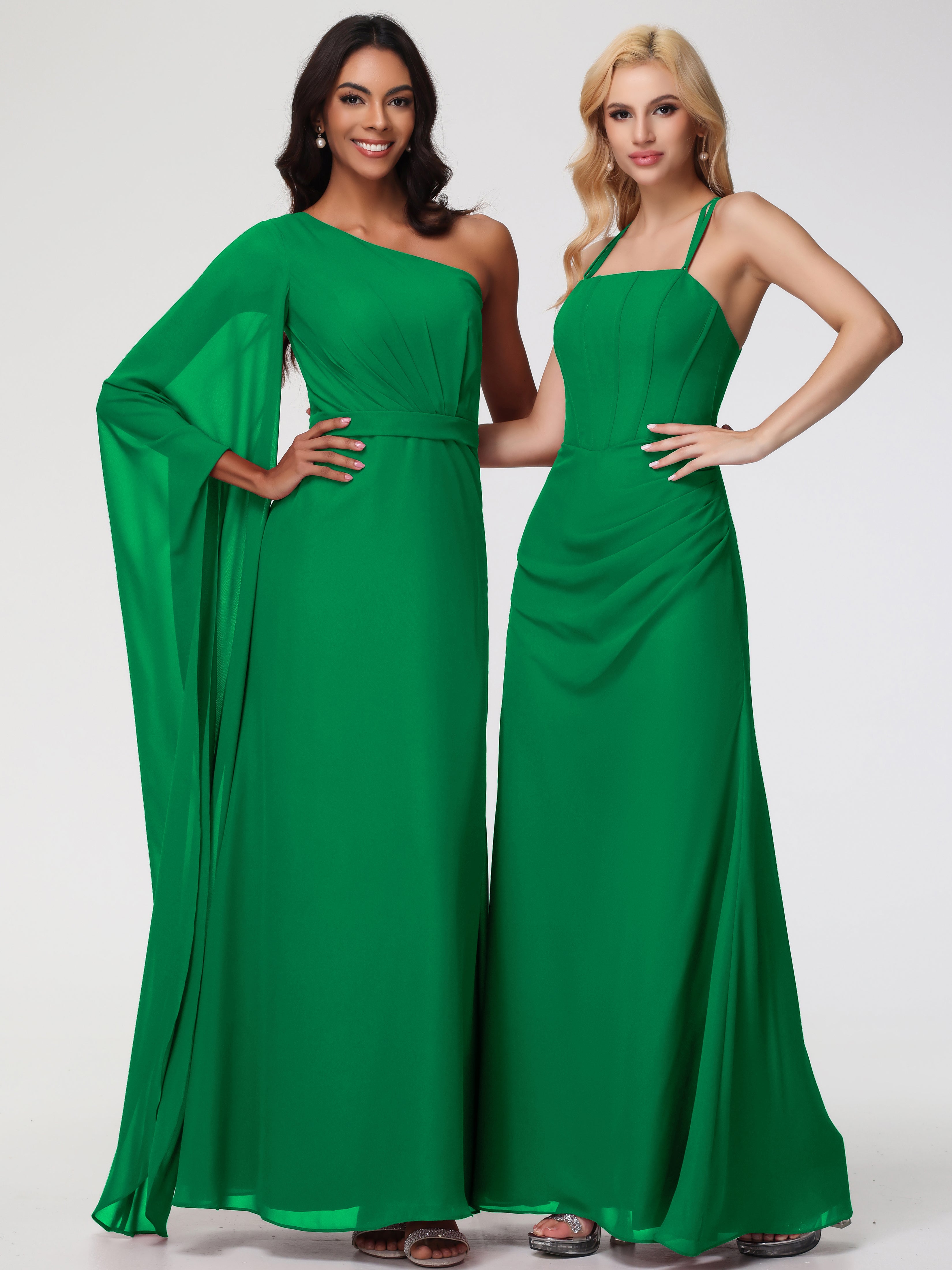 Robe Vert Emeraude Demoiselle D Honneur Bretelles Spaghetti Fourreau Mousseline Robe Demoiselle D'Honneur