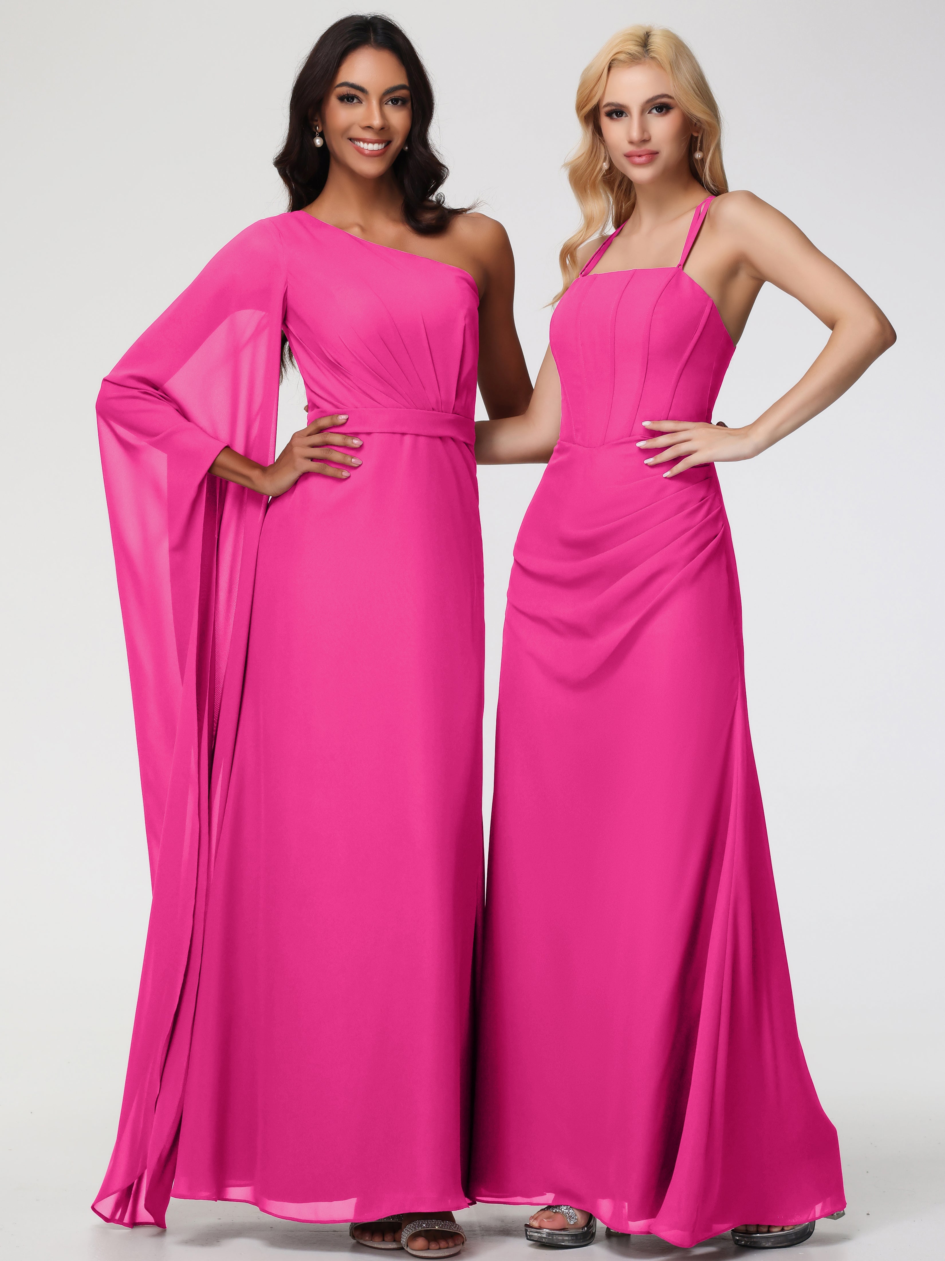 Robe Fuchsia Demoiselle D Honneur Bretelles Spaghetti Fourreau Mousseline Robe Demoiselle D'Honneur