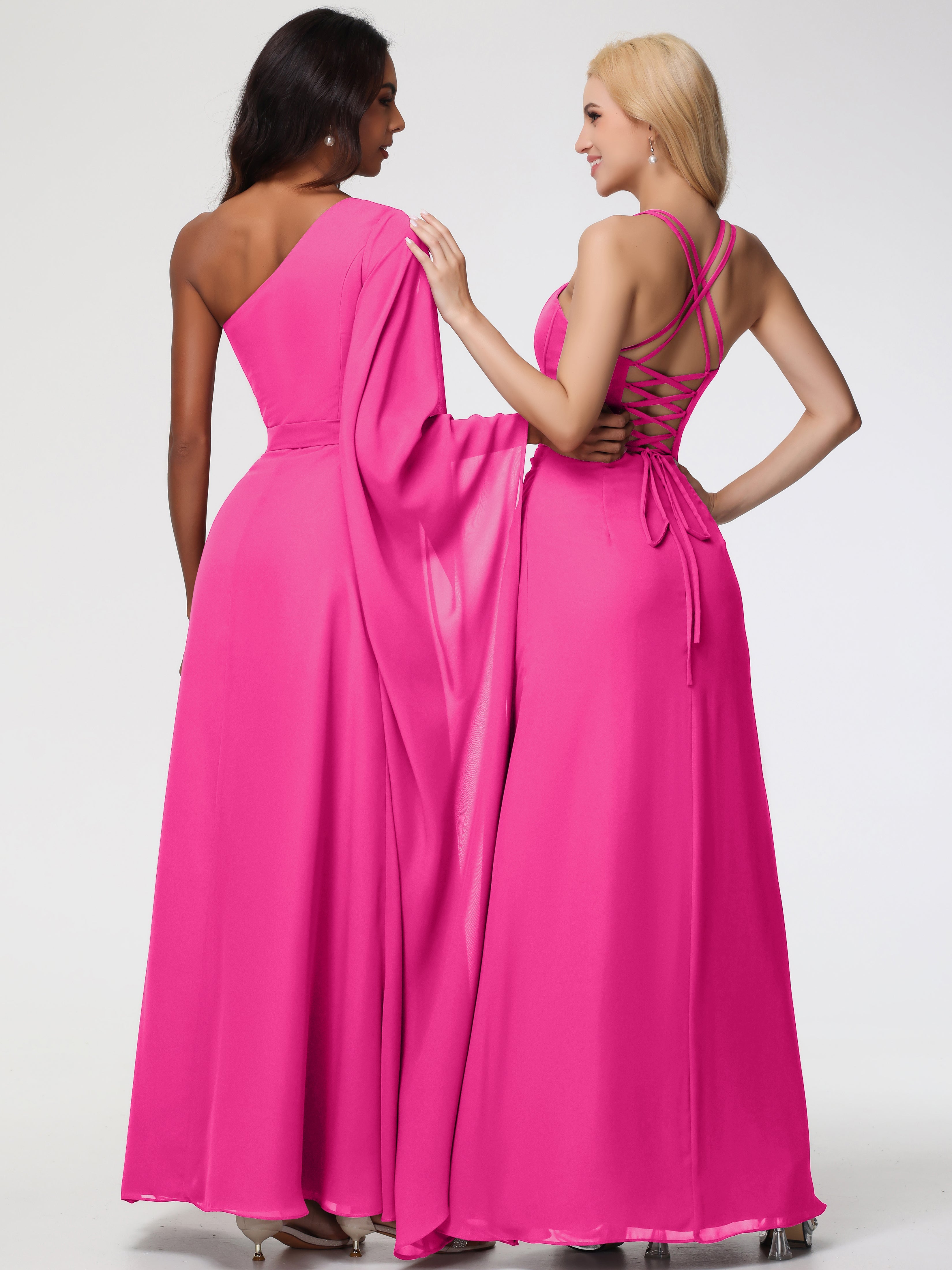 Robe Fuchsia Demoiselle D Honneur Bretelles Spaghetti Fourreau Mousseline Robe Demoiselle D'Honneur