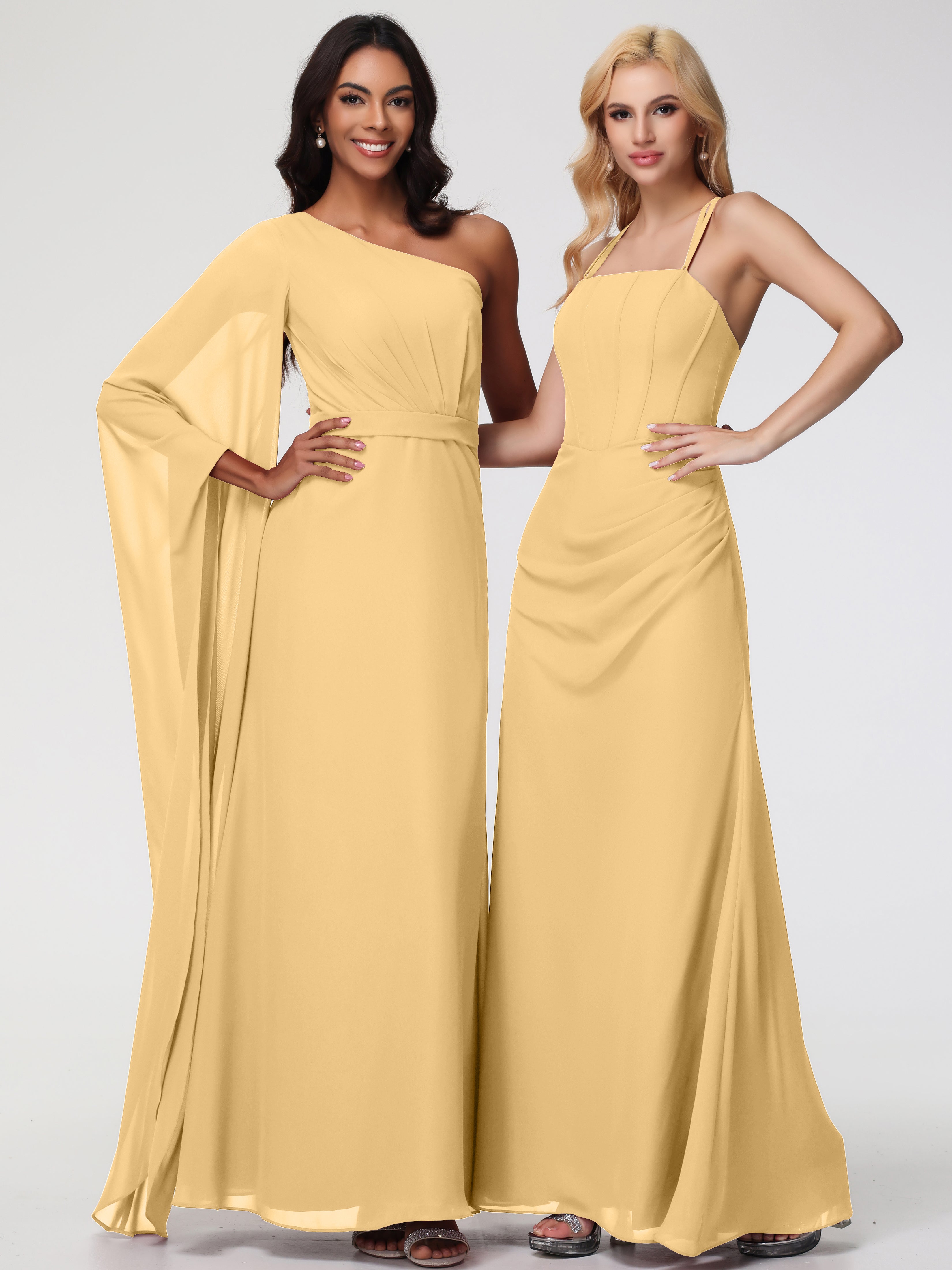 Robe Demoiselle D Honneur Doré Bretelles Spaghetti Fourreau Mousseline Robe Demoiselle D'Honneur