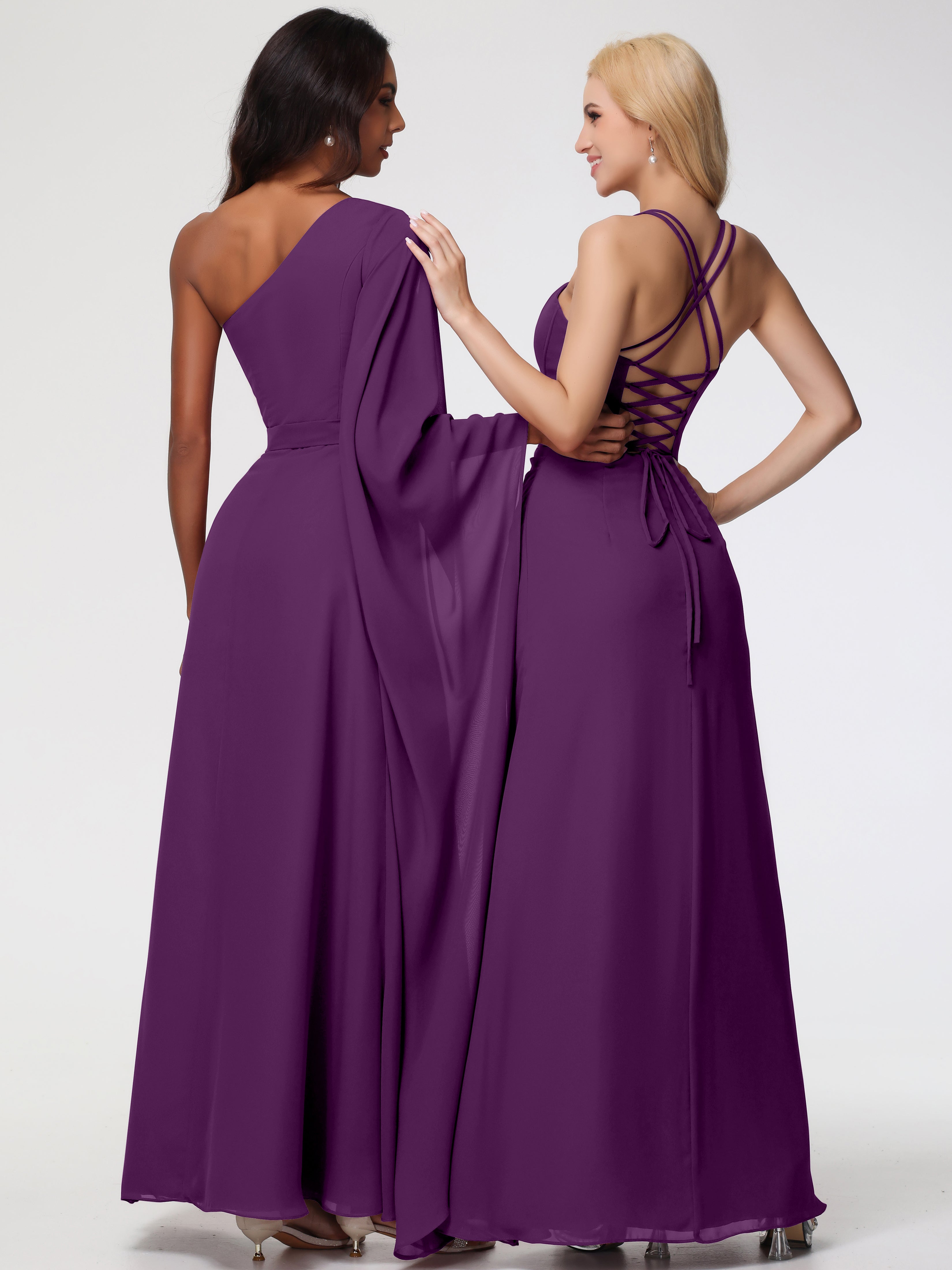 Robes De Demoiselle D'Honneur En Raisin Bretelles Spaghetti Fourreau Mousseline Robe Demoiselle D'Honneur
