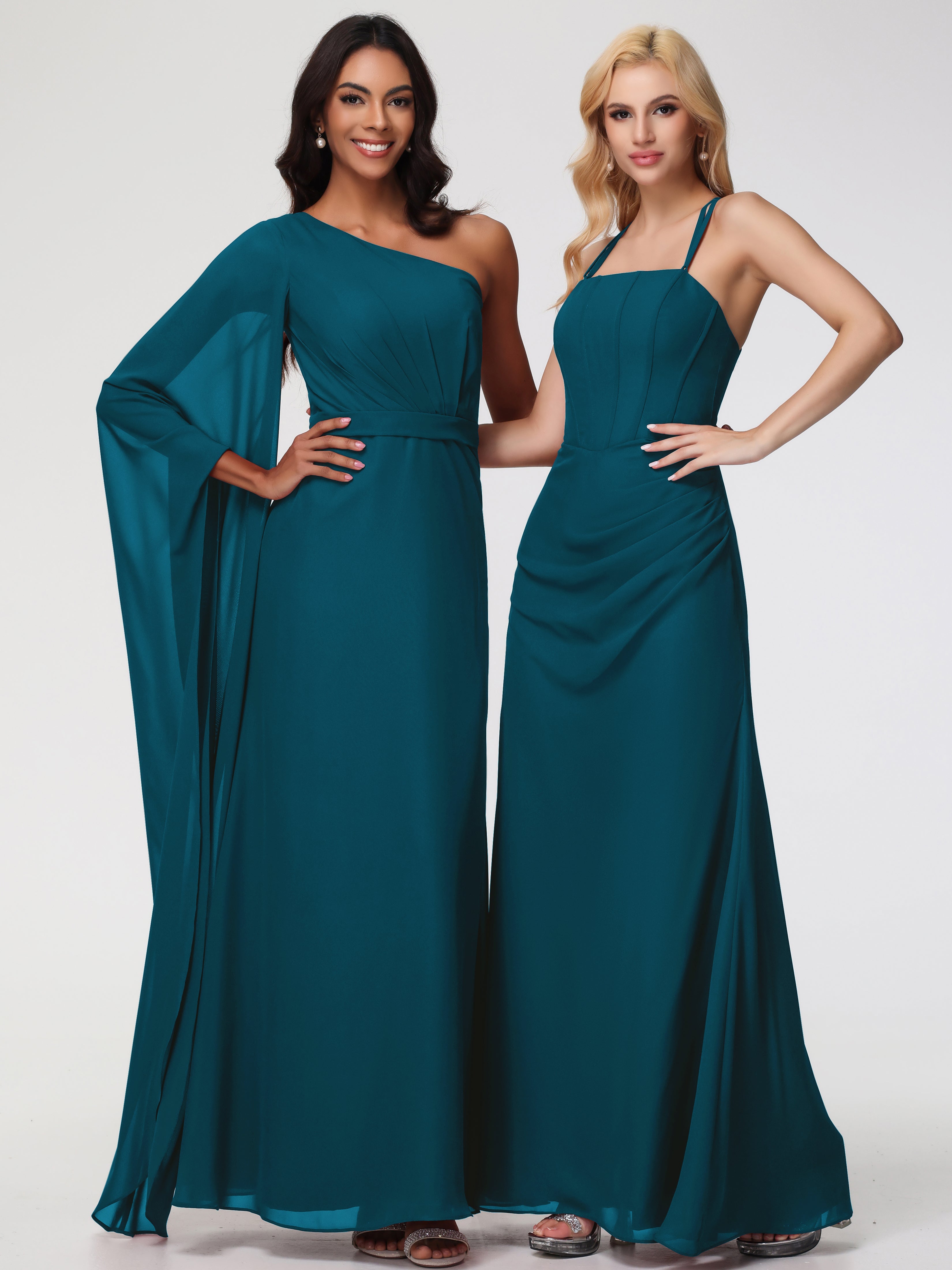 Robe De Demoiselle D'Honneur Bleu Encre Bretelles Spaghetti Fourreau Mousseline Robe Demoiselle D'Honneur