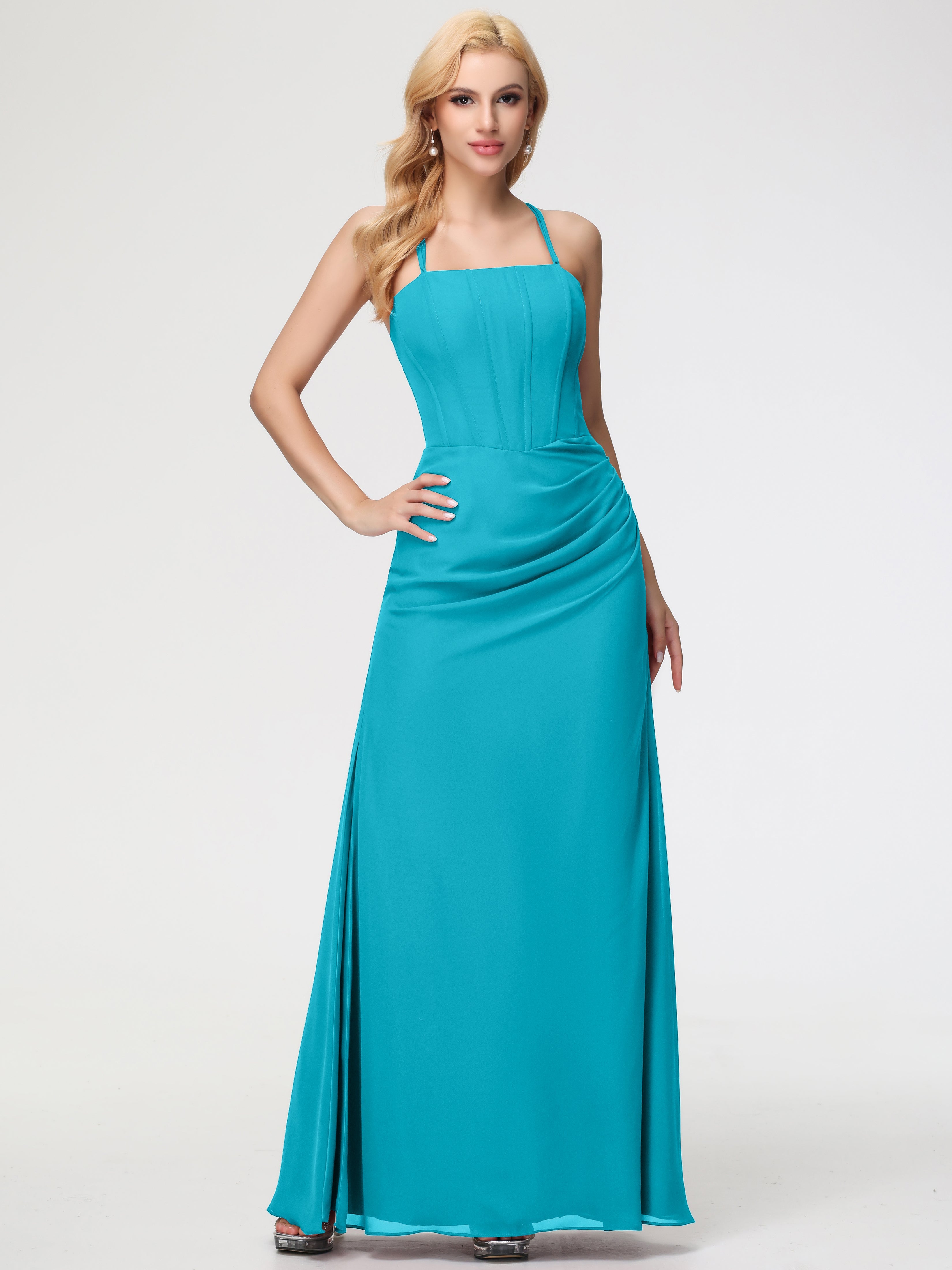Robes De Demoiselle D'Honneur Vert Jade Bretelles Spaghetti Fourreau Mousseline Robe Demoiselle D'Honneur